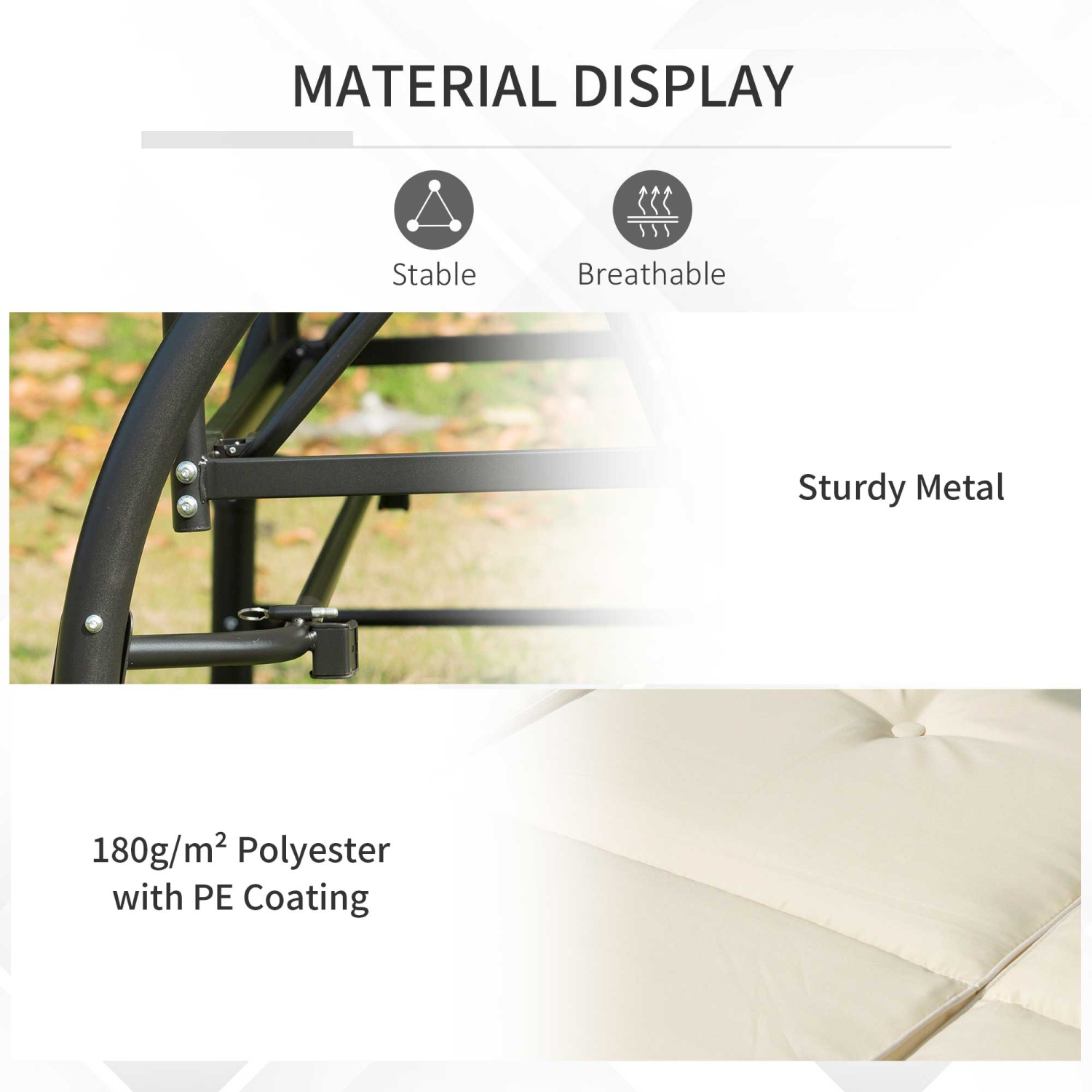 Outsunny 3 Seater Patio Swing Chair Convertible Cushioned Porch Swing Bed Outdoor Swing with Canopy Beige