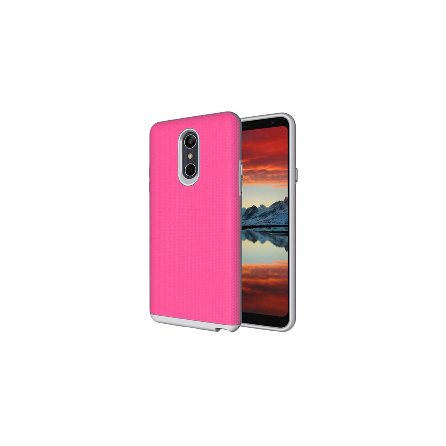 【CSmart】 Slim Fitted Hybrid Hard PC Shell Shockproof Scratch Resistant Case Cover for LG Q Stylo Plus, Hot Pink