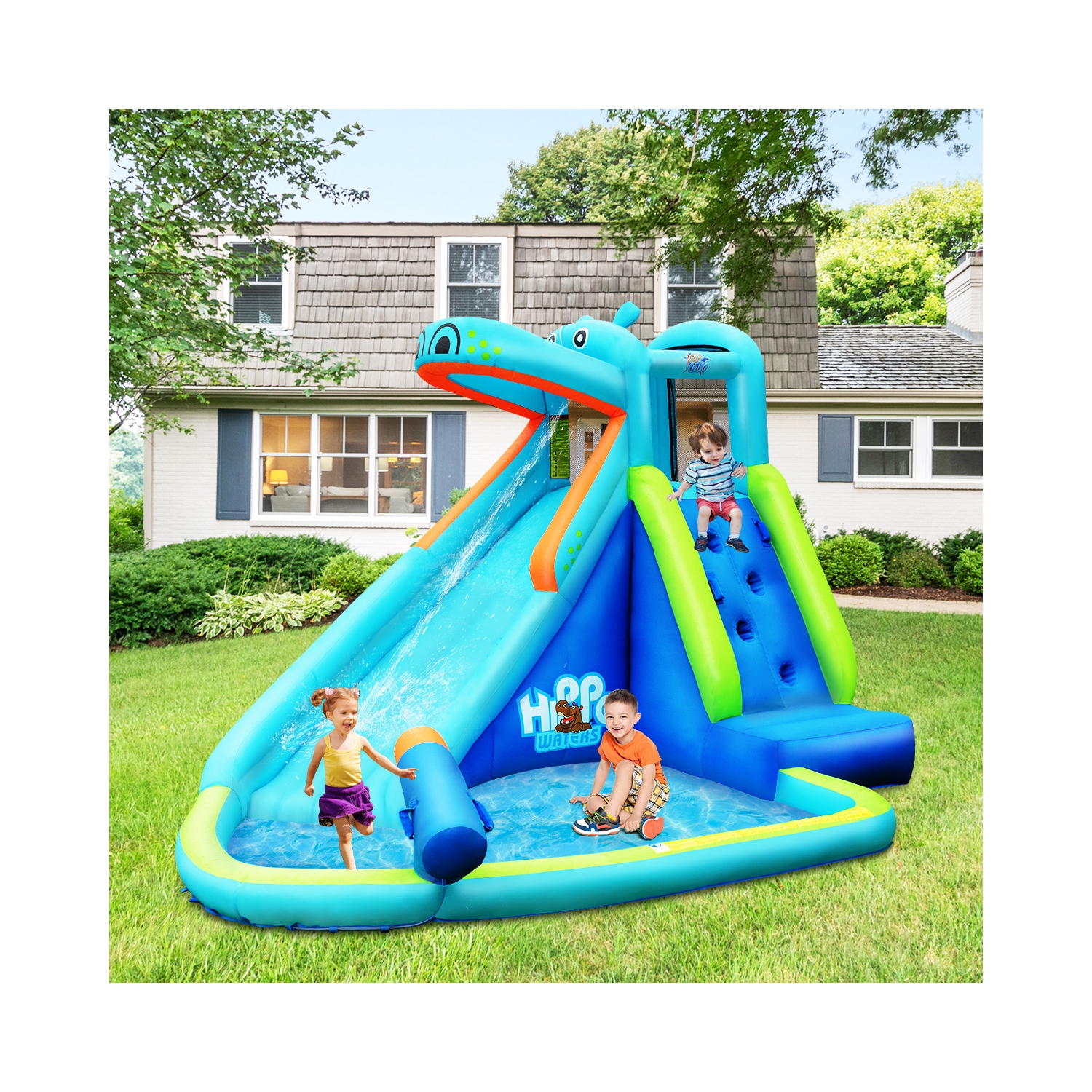 Aire de jeu aquatique gonflable Costway avec gonfleur 740W – Hippo