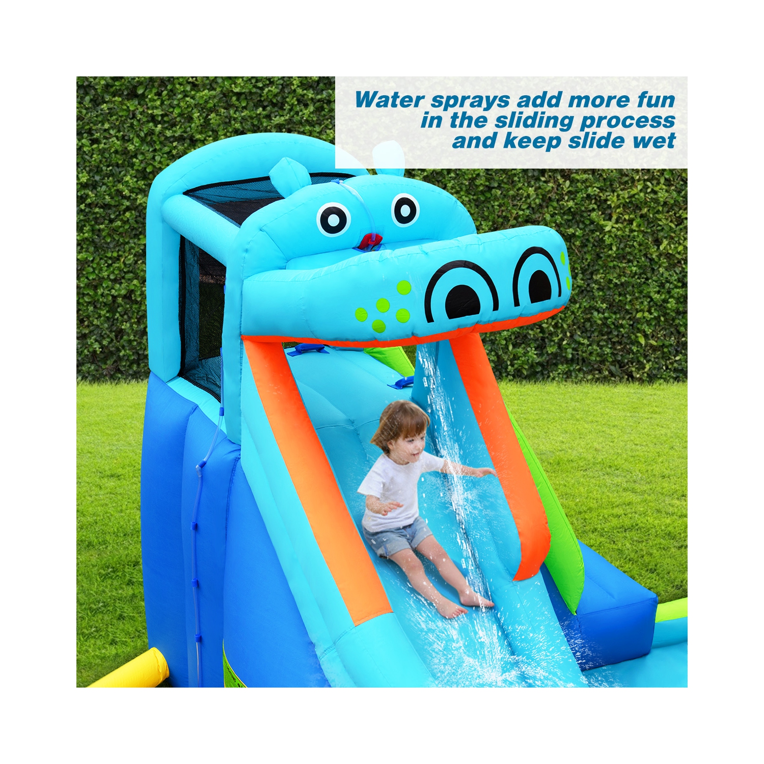 Aire de jeu aquatique gonflable Costway avec gonfleur 740W – Hippo