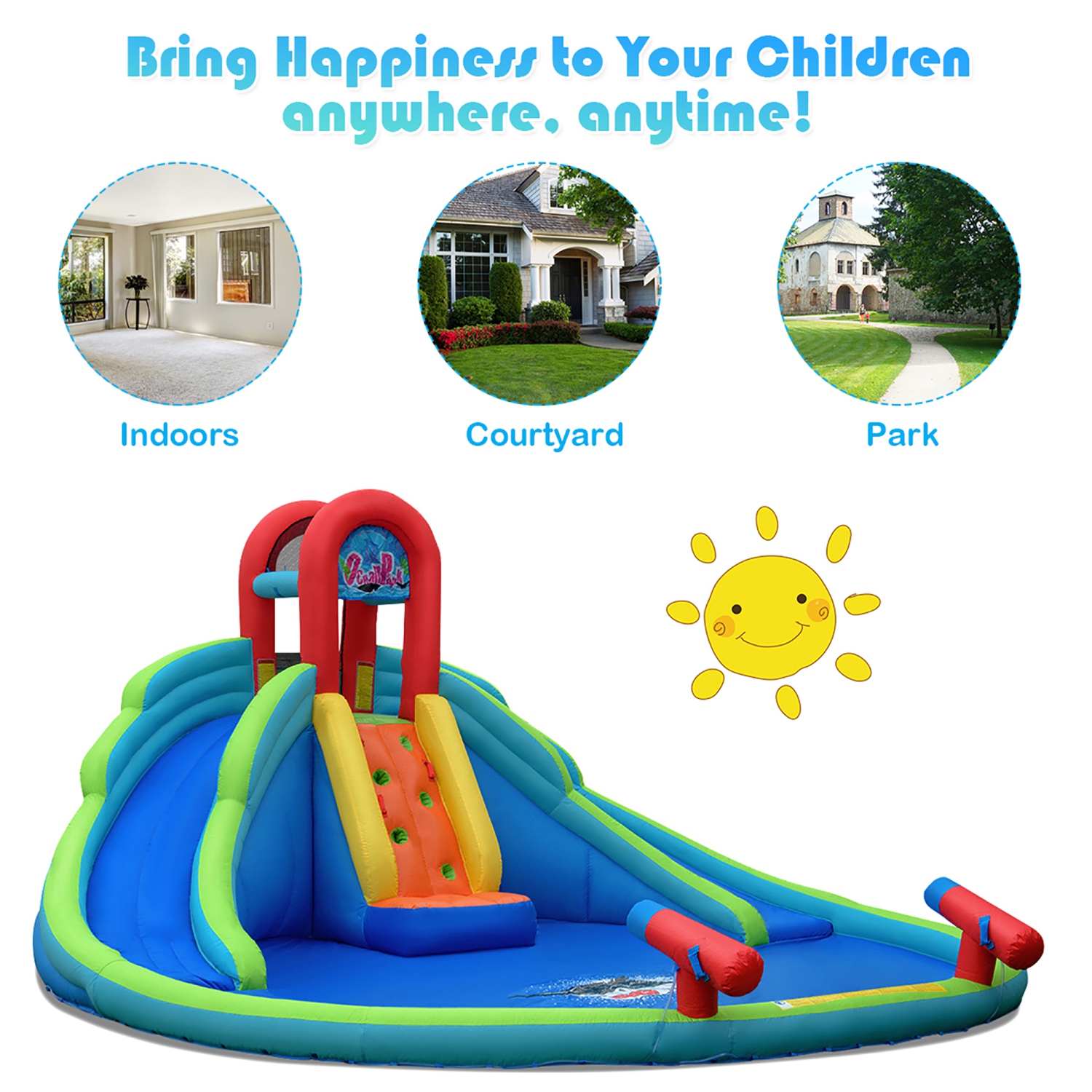 Costway Inflatable Bounce House Water Splash Pool Dual Slide Climbing Wall