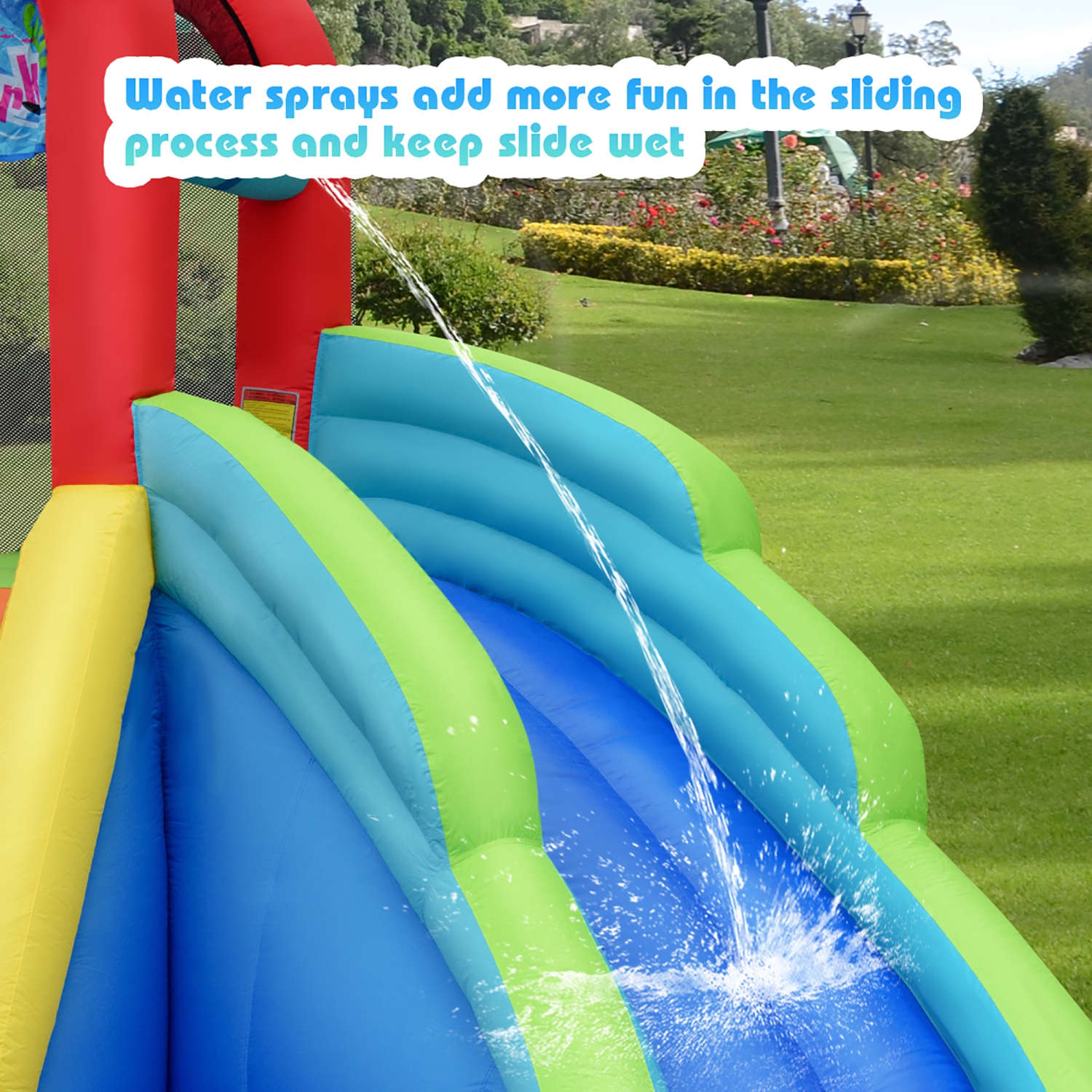 Costway Inflatable Bounce House Water Splash Pool Dual Slide Climbing Wall