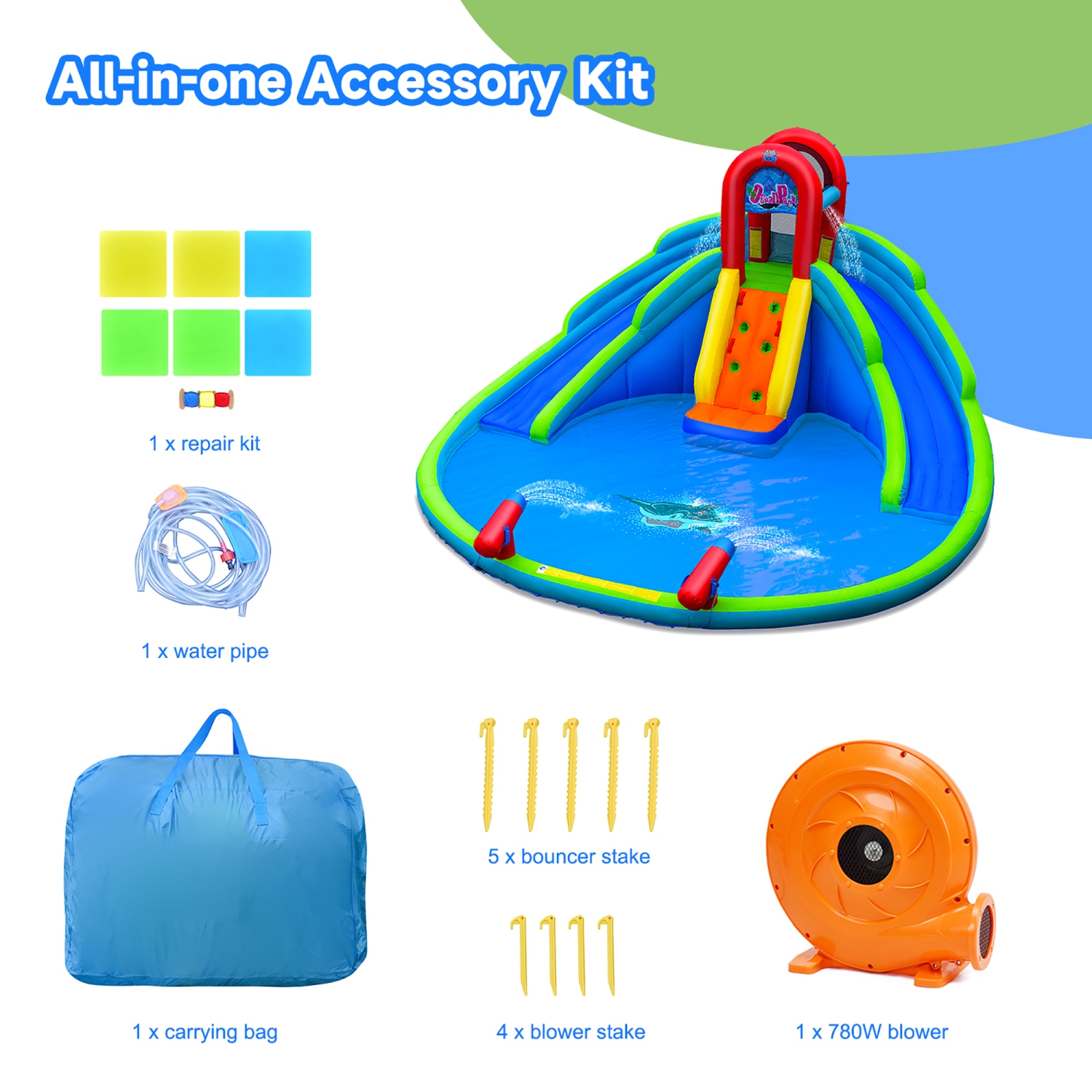 Costway Inflatable Bounce House Water Splash Pool Dual Slide Climbing Wall