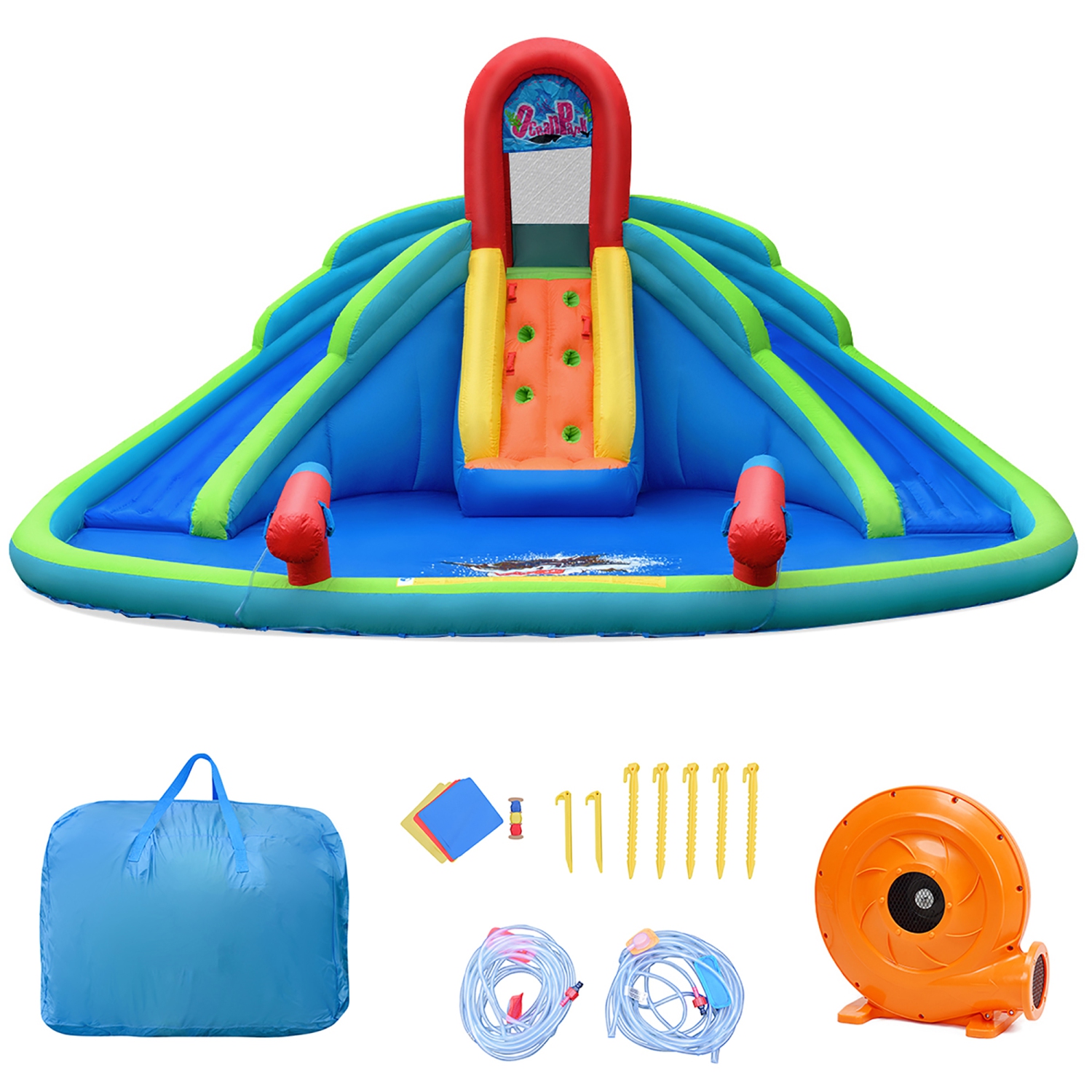 Costway Inflatable Bounce House Water Splash Pool Dual Slide Climbing Wall