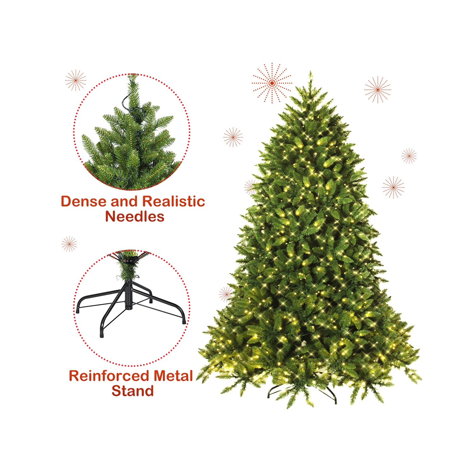 Costway 5ft Pre-lit PVC Christmas Fir Tree Hinged 8 Flash Modes