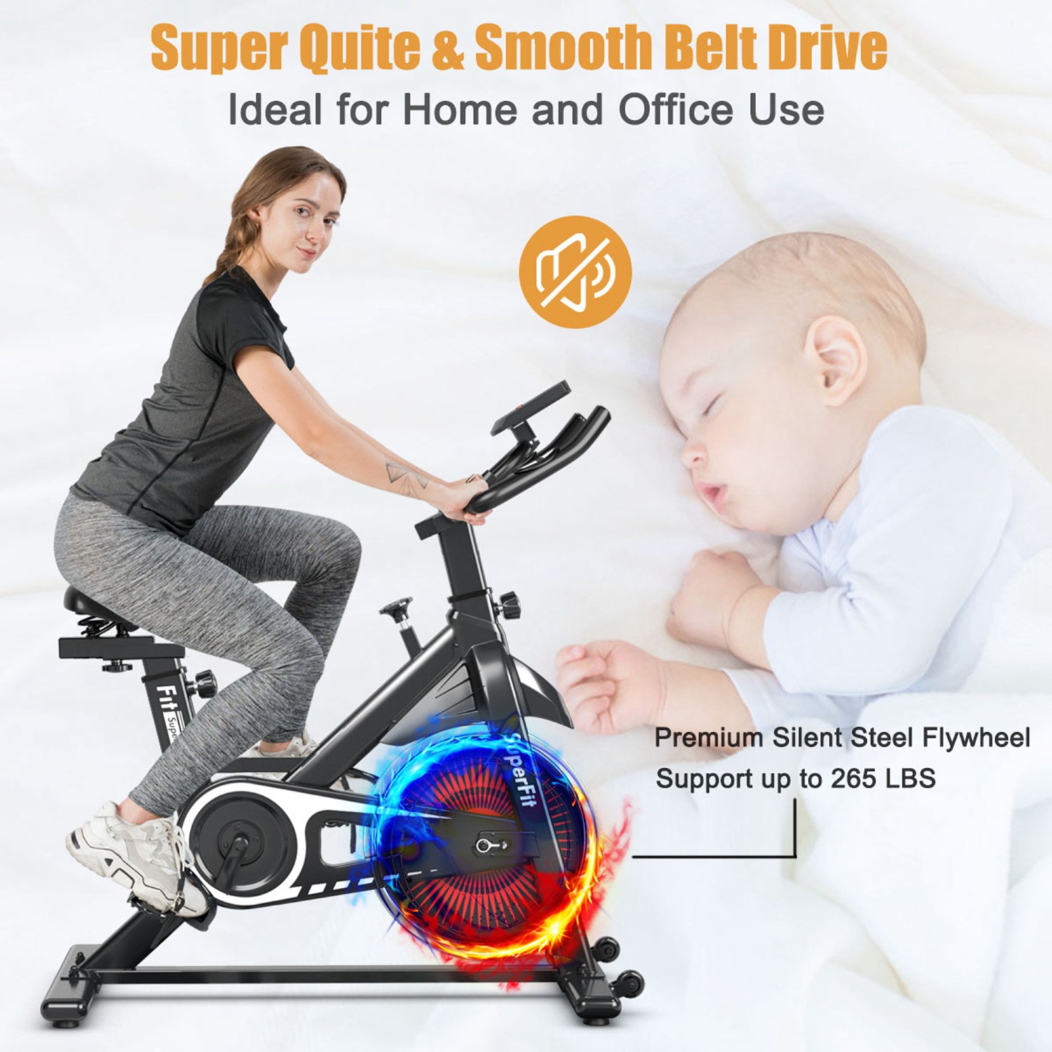 SuperFit Indoor Cycling Stationary Bike Silent Belt Drive