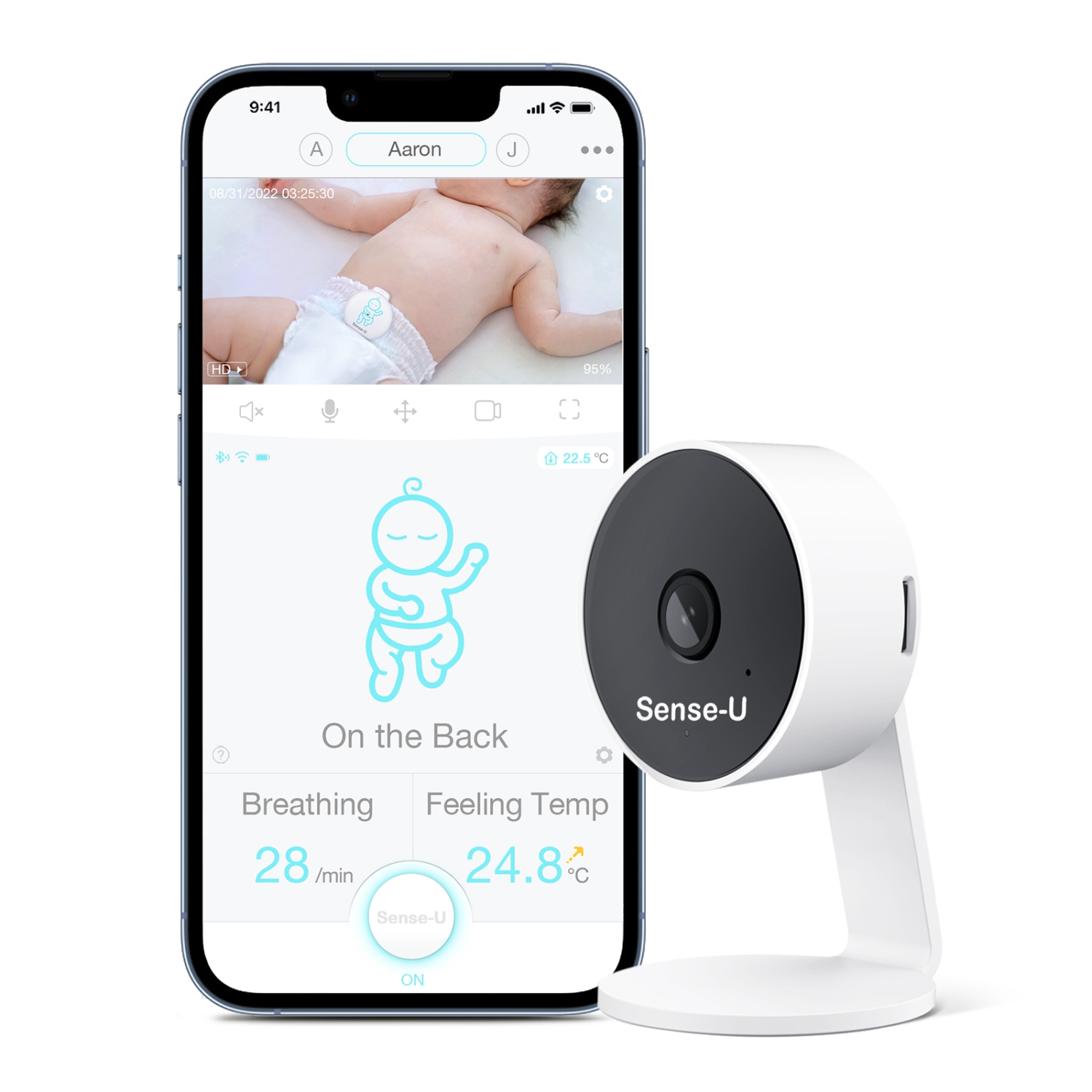 Moniteur vidéo pour bébé Sense-U avec caméra Wi-Fi HD 1080p et