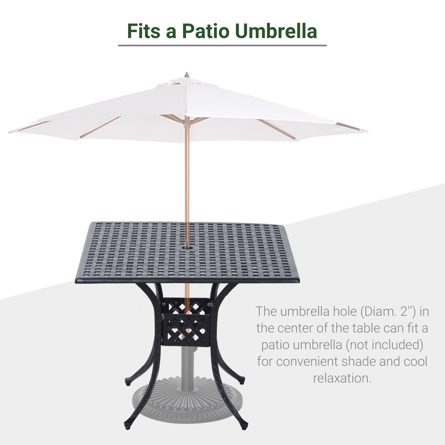 Outsunny 36" Patio Dining Table, Outdoor Bistro Table with 2" Umbrella Hole, Cast Aluminum Frame, For Garden, Balcony, Black