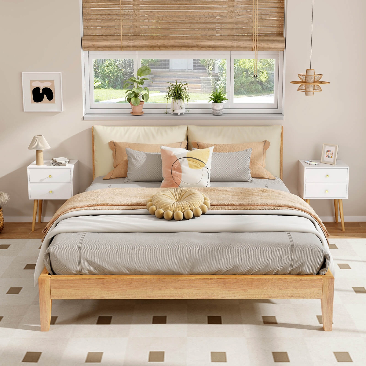 Costway 2PCS Mid Century Modern 2 Drawers Nightstand Sofa Side End Table White