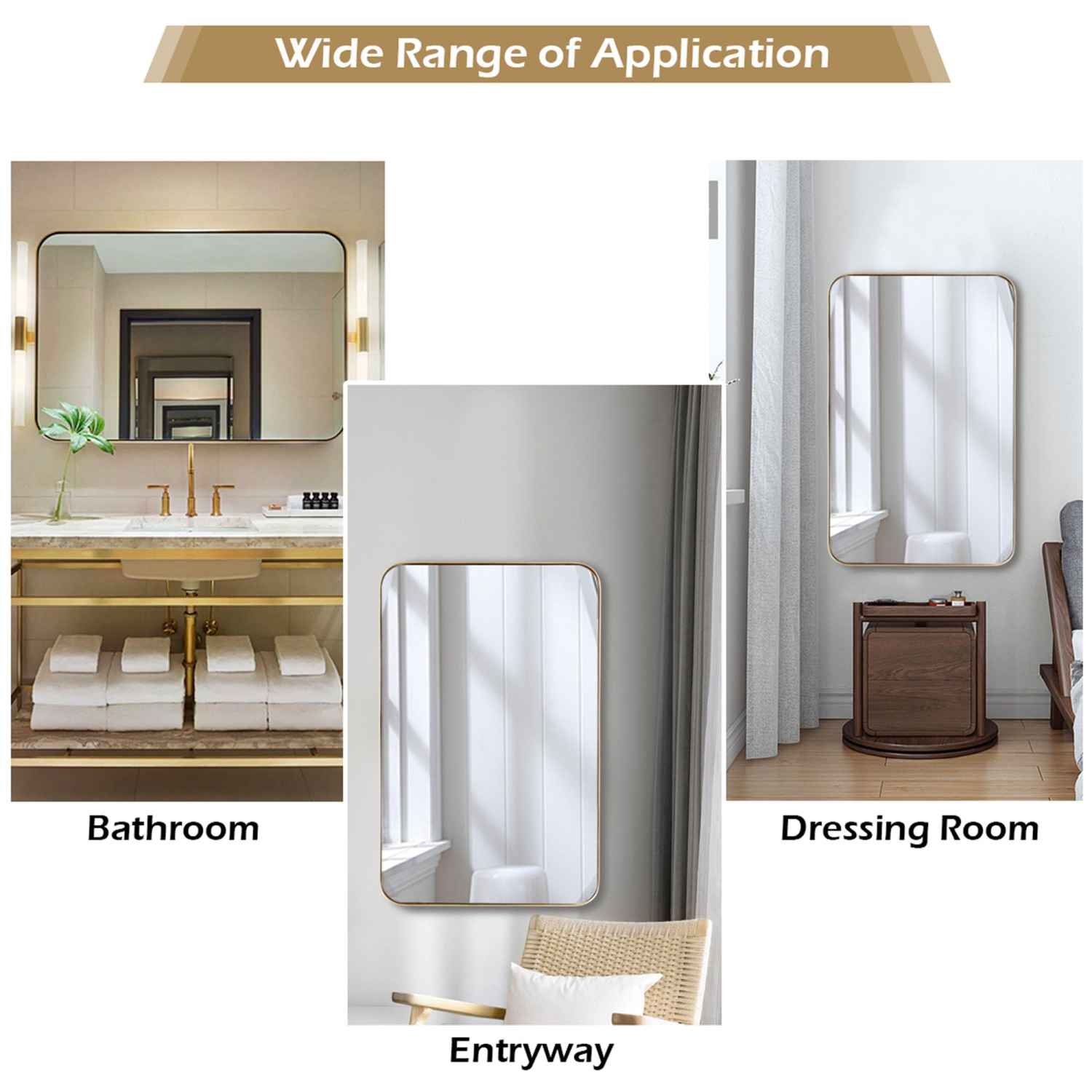 Costway 32''x20'' Wall-Mounted Rectangle Mirror Metal Frame Bathroom Entryway Gold