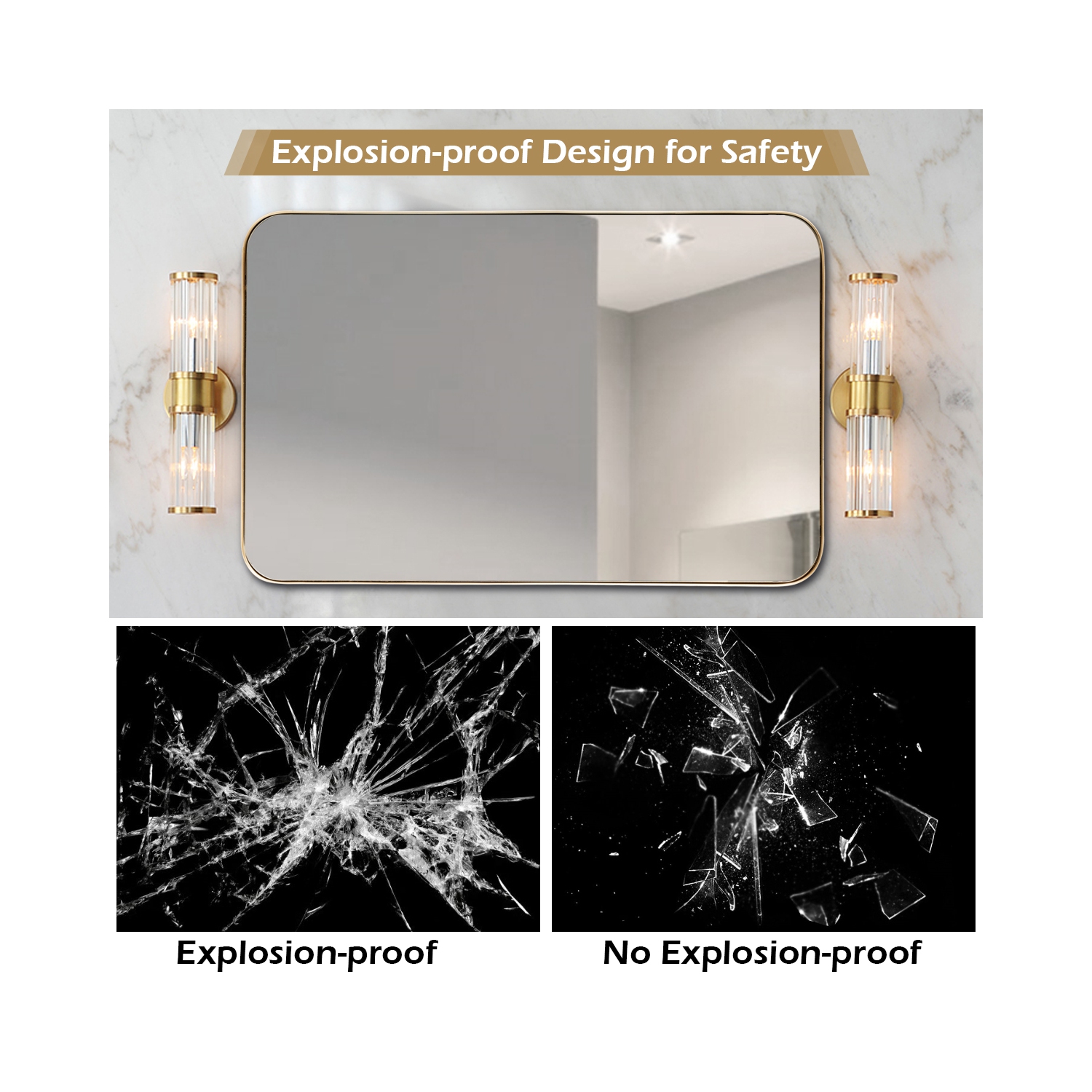 Costway 32''x20'' Wall-Mounted Rectangle Mirror Metal Frame Bathroom Entryway Gold