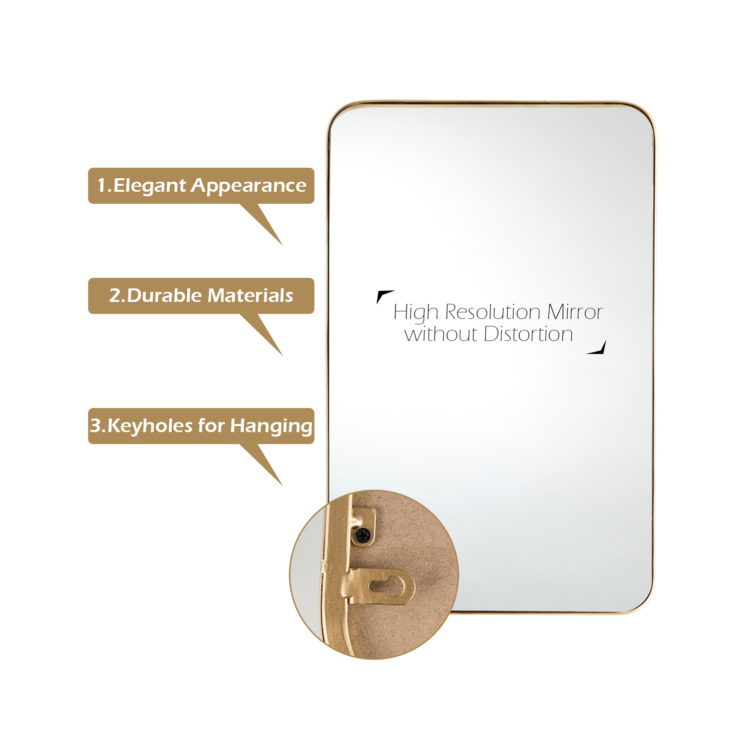 Costway 32''x20'' Wall-Mounted Rectangle Mirror Metal Frame Bathroom Entryway Gold