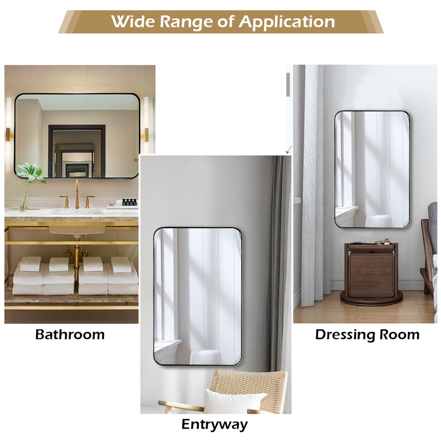 Costway 32''x20'' Wall-Mounted Rectangle Mirror Metal Frame Bathroom Entryway Black