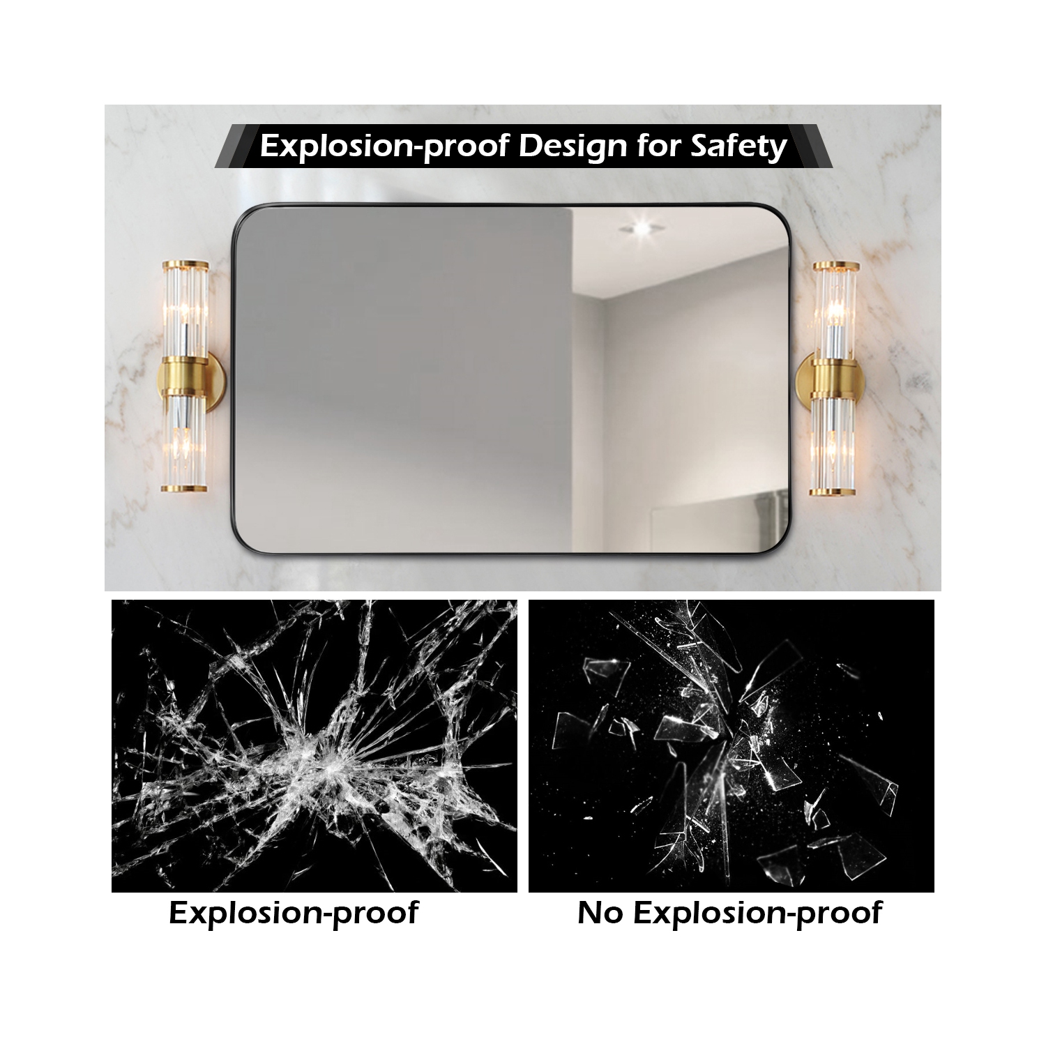 Costway 32''x20'' Wall-Mounted Rectangle Mirror Metal Frame Bathroom Entryway Black