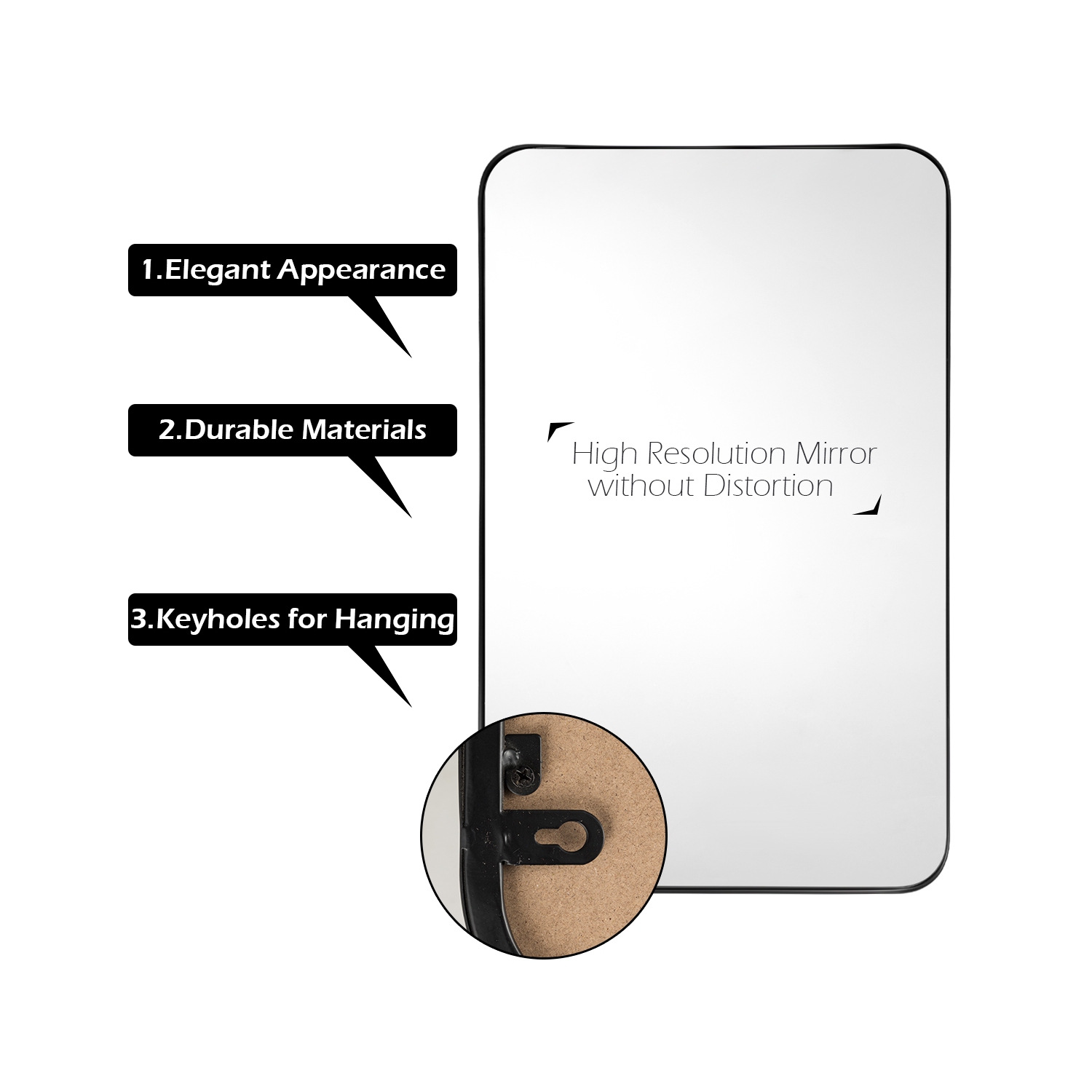 Costway 32''x20'' Wall-Mounted Rectangle Mirror Metal Frame Bathroom Entryway Black