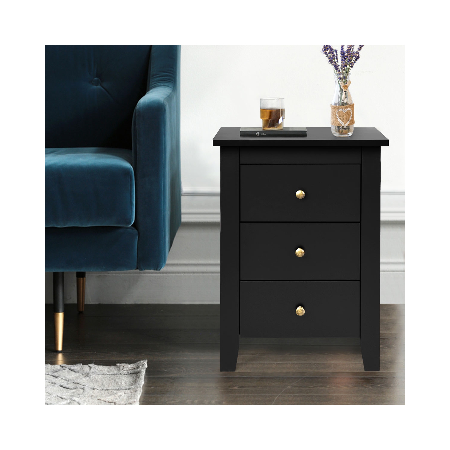 Table de chevet à côté de canapé avec armoire à 3 tiroirs de Costway, noir