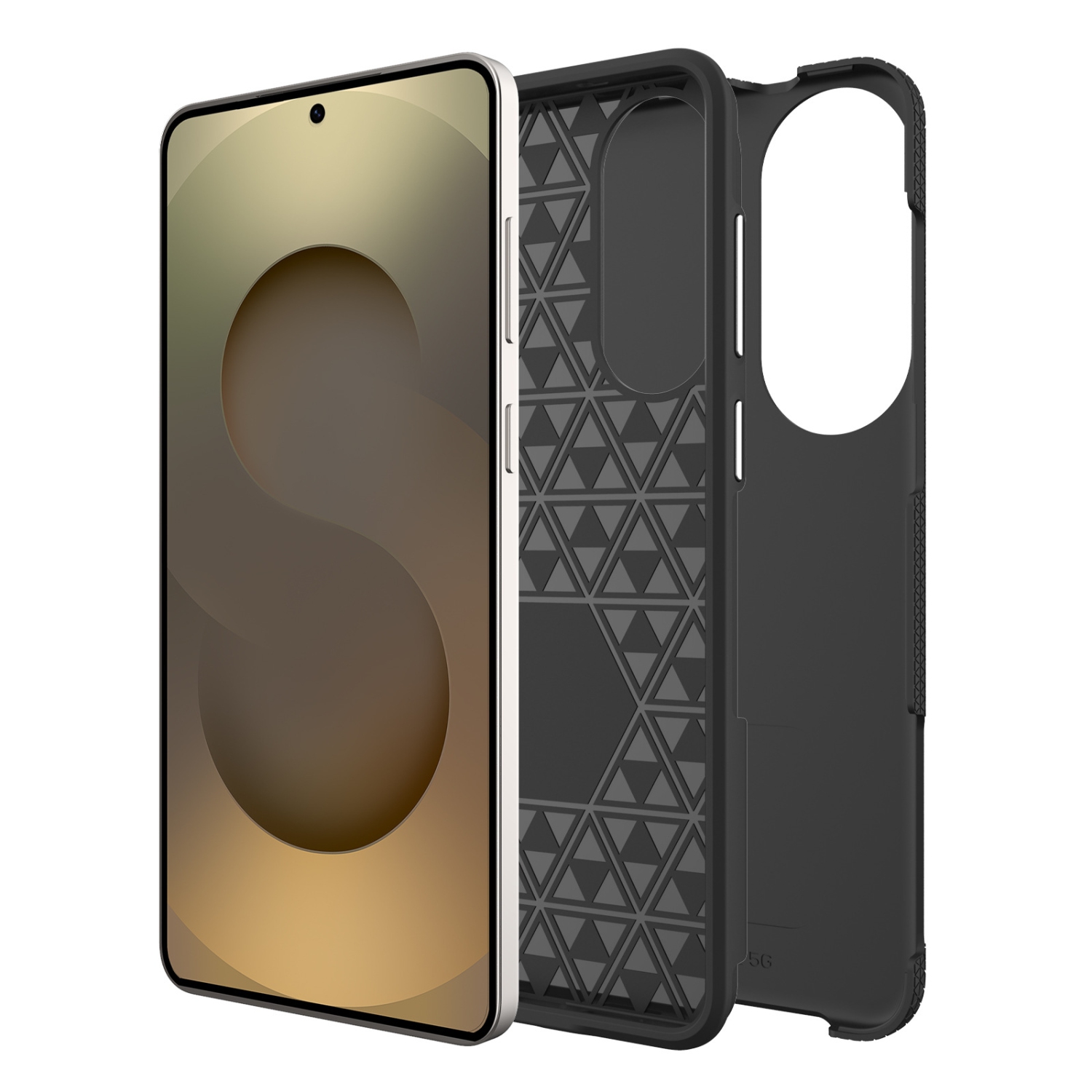 TopSave – Étui hybride double couche en TPU à motif triangulaire PC Back+Inner pour Samsung Galaxy S25 Edge 6,7 po, noir