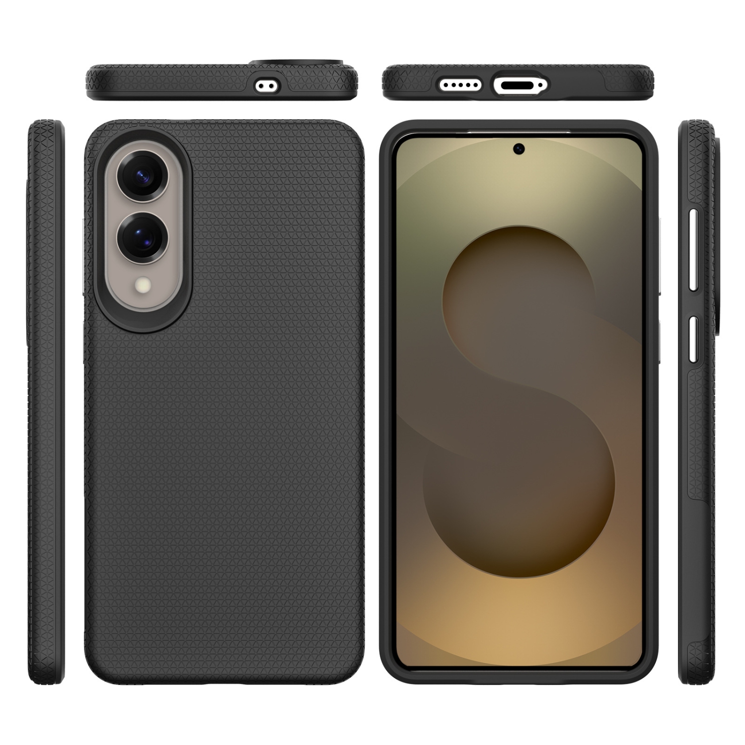 TopSave – Étui hybride double couche en TPU à motif triangulaire PC Back+Inner pour Samsung Galaxy S25 Edge 6,7 po, noir