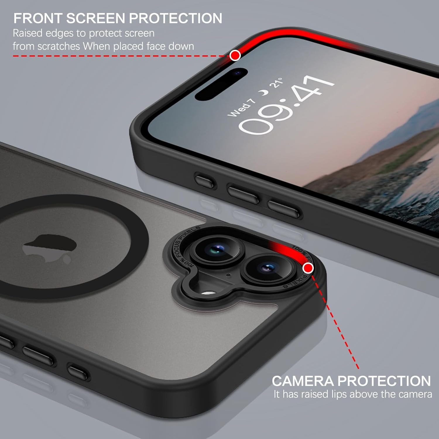 TopSave Strong Magnetic Compatible with MagSafe, Translucent Matte Slim Protective Case with Raised Camera Lens and Metallic Trim For iPhone 16 Plus,