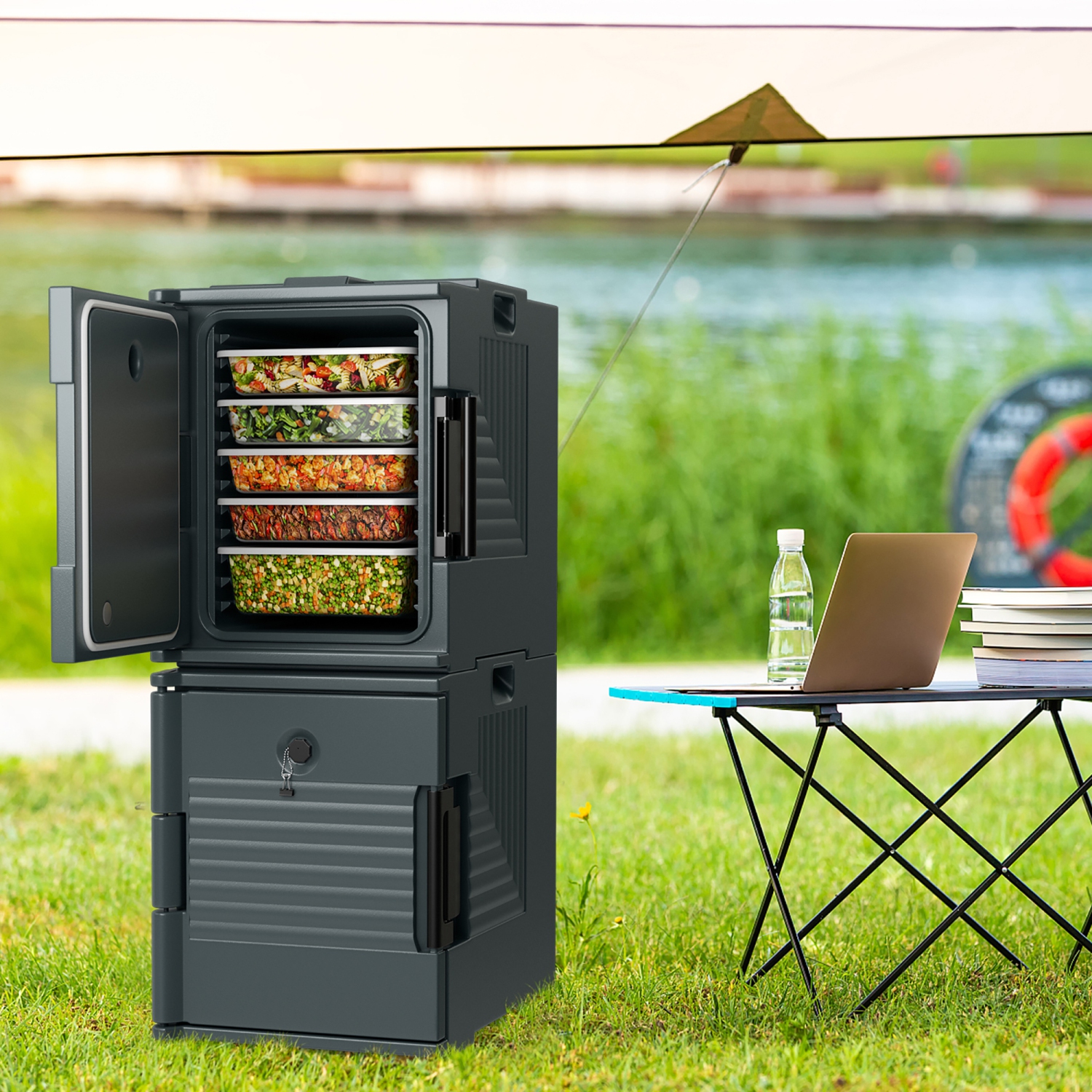 Gymax End Loading Insulated Food Pan Carrier Hot and Cold 6 Pan Capacity w/ Handles