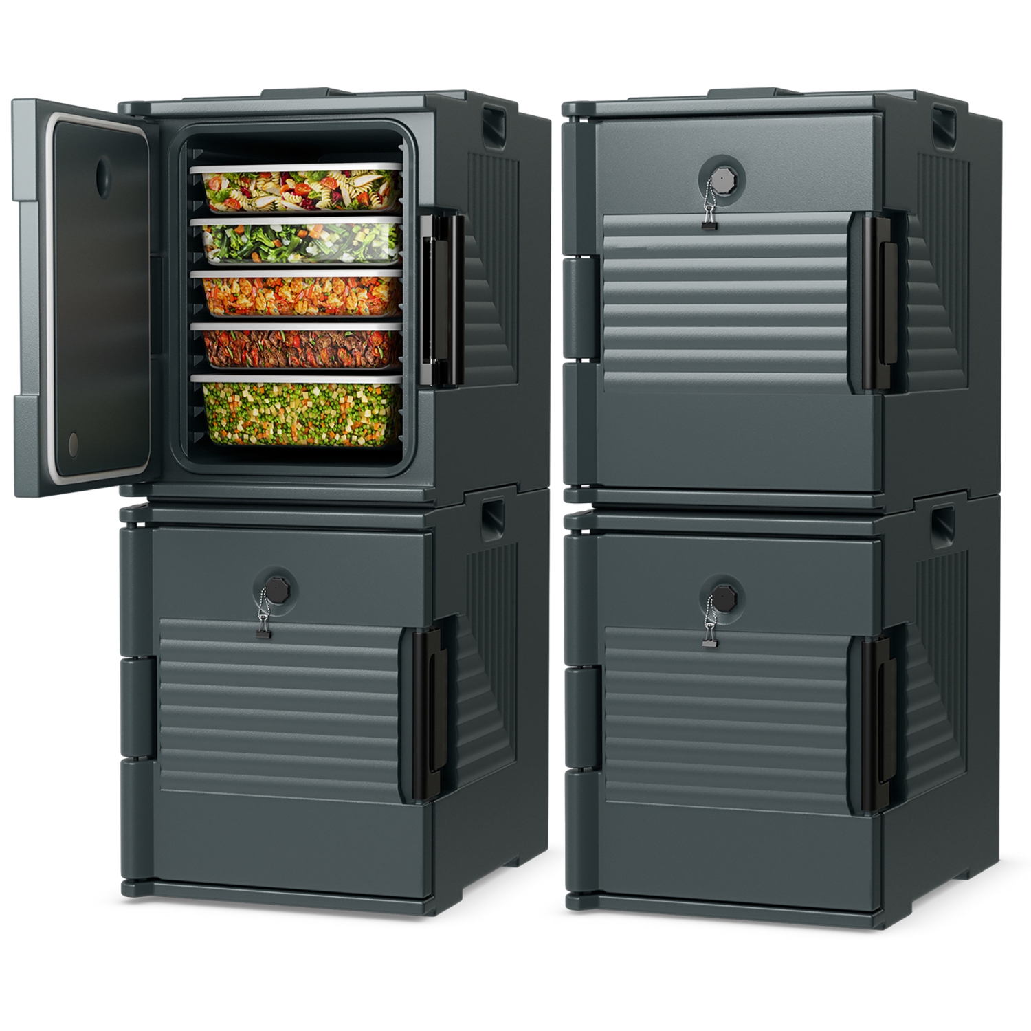 Gymax 4 Pack End Loading Insulated Food Pan Carrier Hot & Cold 6 Pan Capacity w/Handle