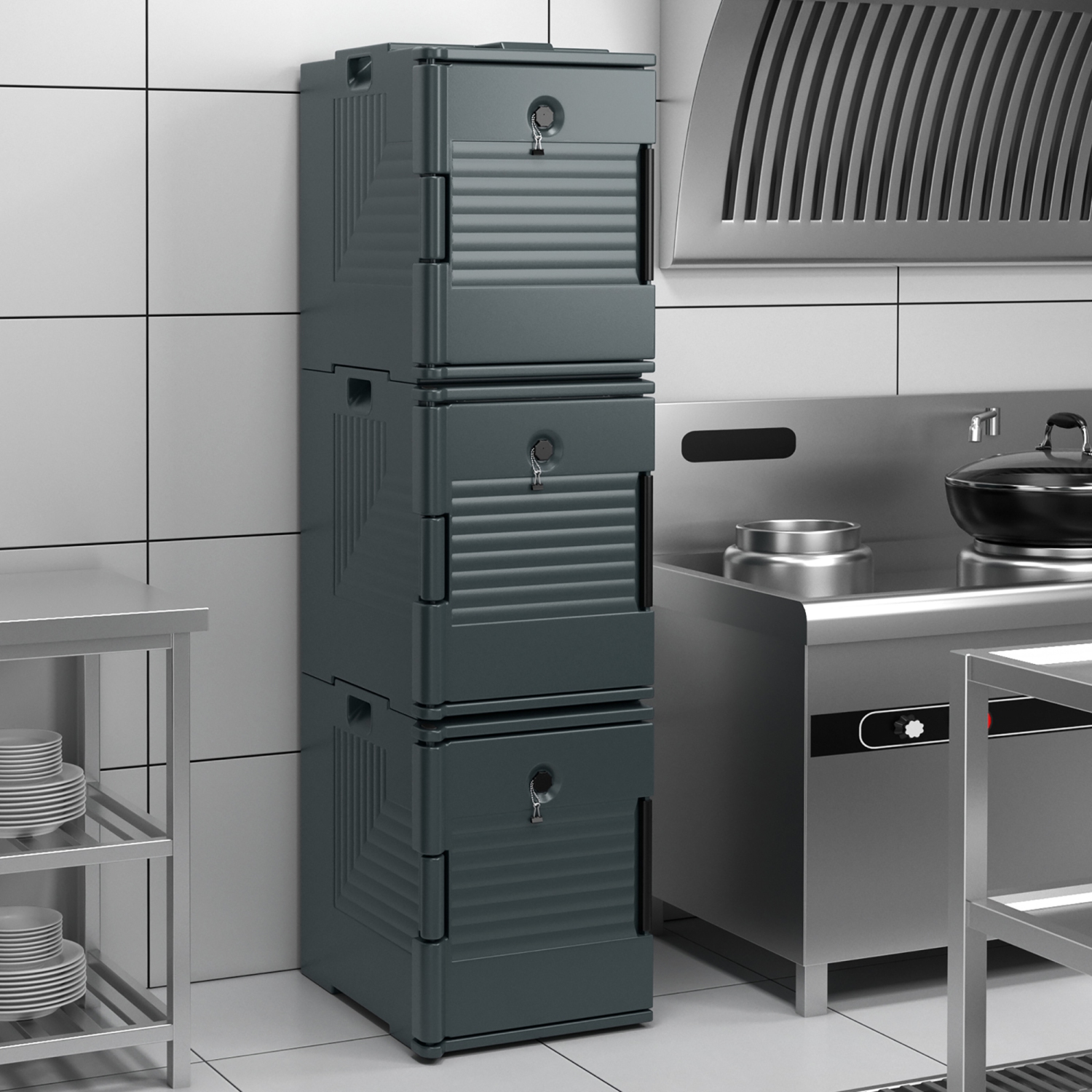 Gymax 4 Pack End Loading Insulated Food Pan Carrier Hot & Cold 6 Pan Capacity w/Handle