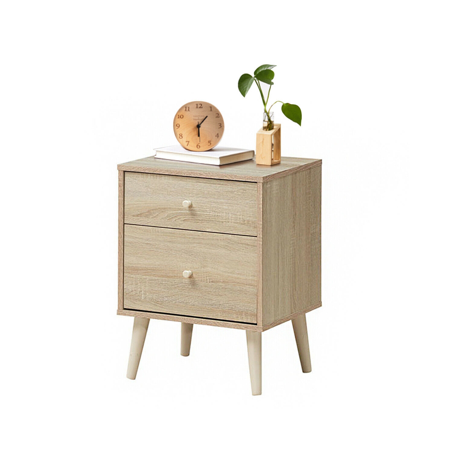 Gymax Nightstand 2-Drawer Beside End Side Table w/Rubber Legs