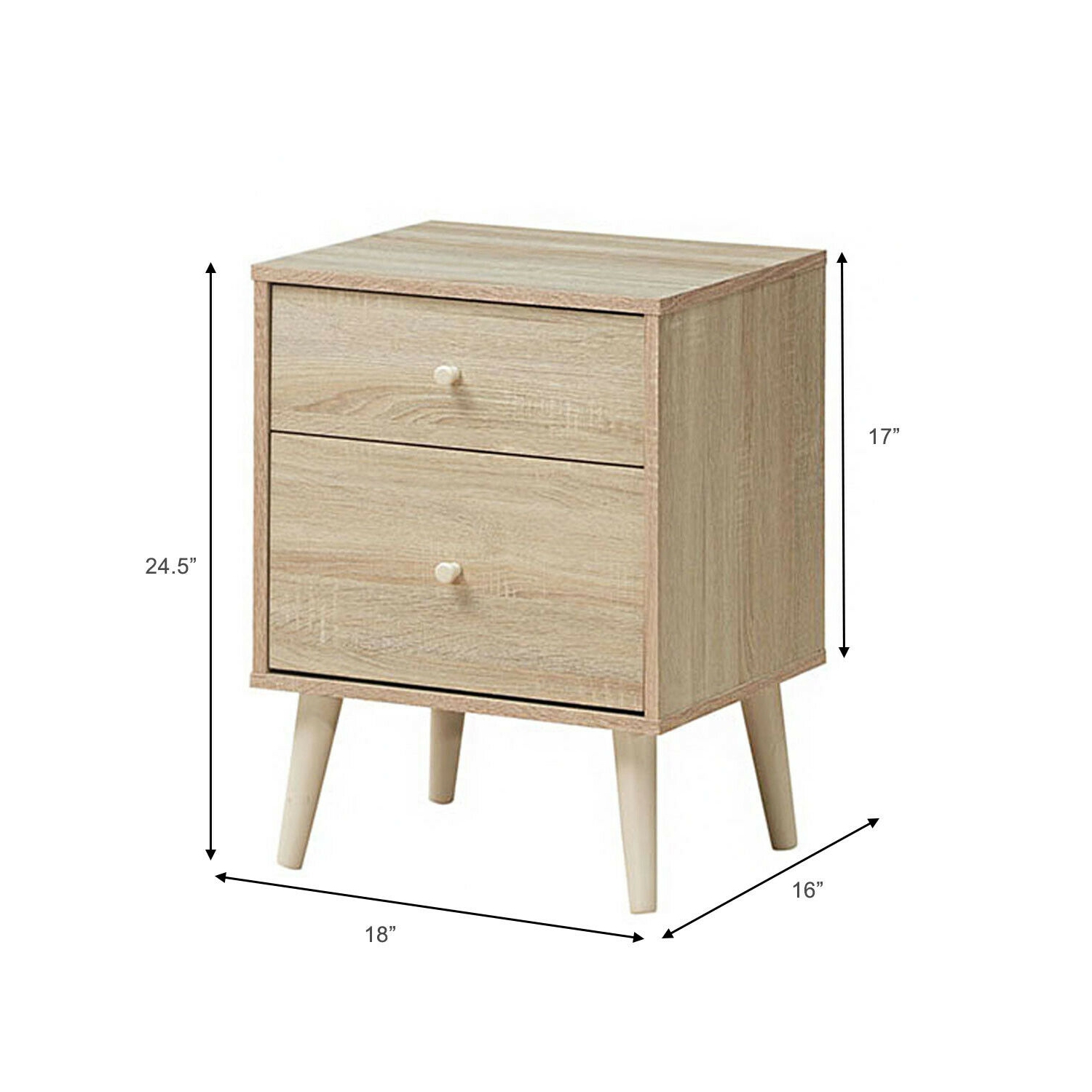 Gymax Nightstand 2-Drawer Beside End Side Table w/Rubber Legs