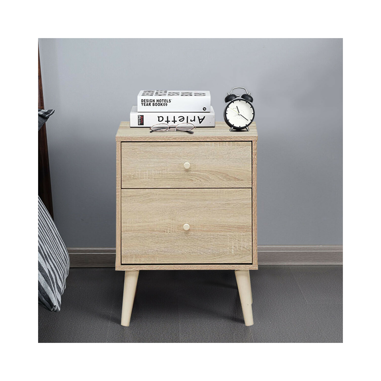 Gymax Nightstand 2-Drawer Beside End Side Table w/Rubber Legs