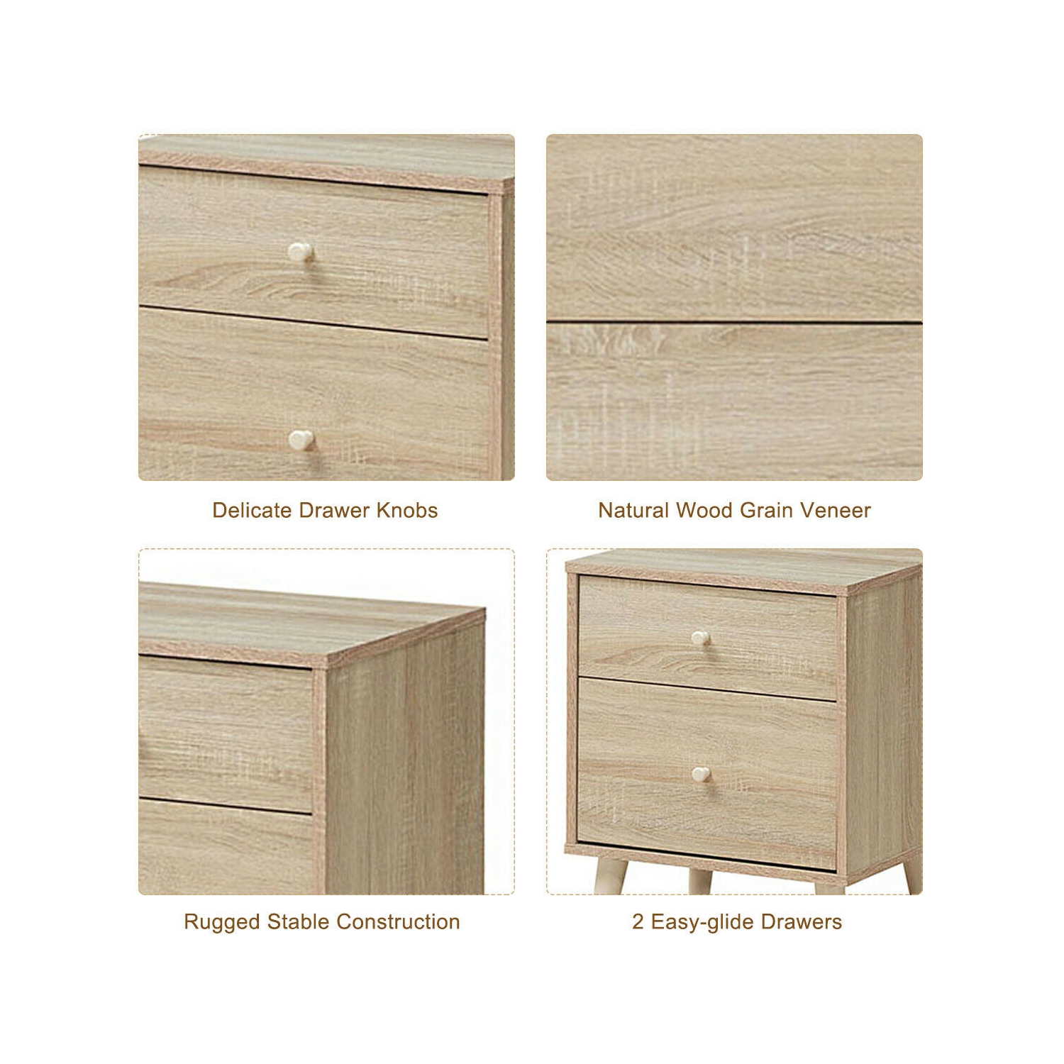 Gymax Nightstand 2-Drawer Beside End Side Table w/Rubber Legs