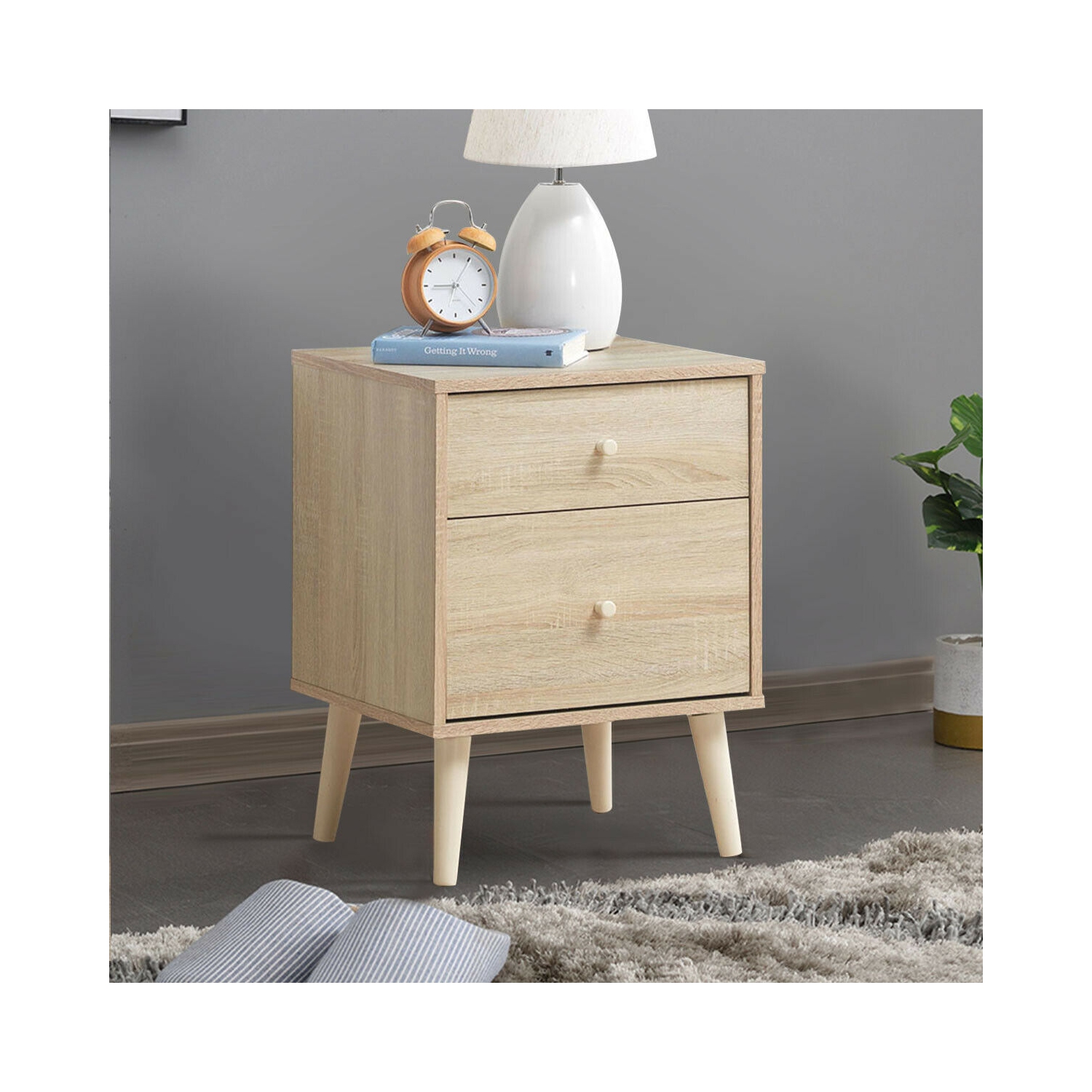 Gymax Nightstand 2-Drawer Beside End Side Table w/Rubber Legs