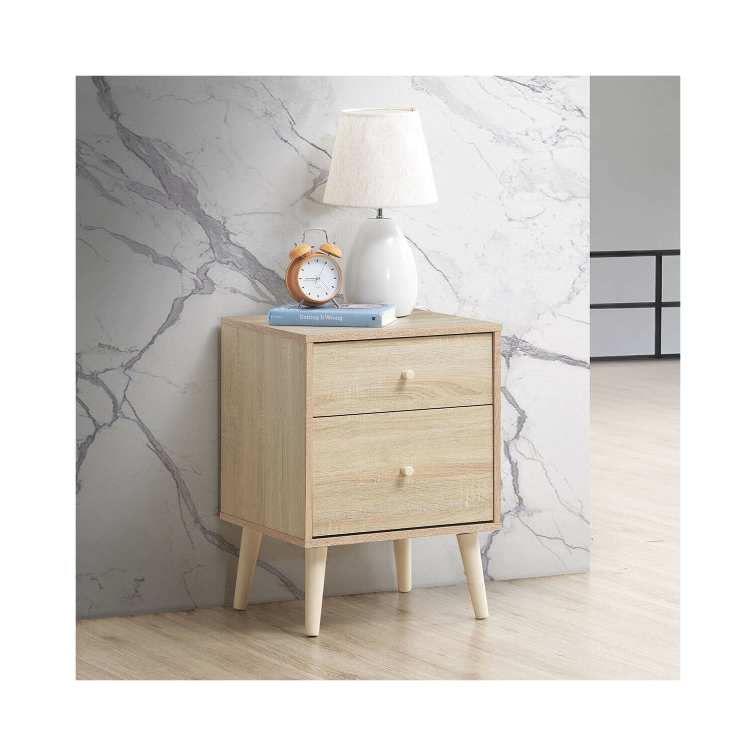 Gymax Nightstand 2-Drawer Beside End Side Table w/Rubber Legs