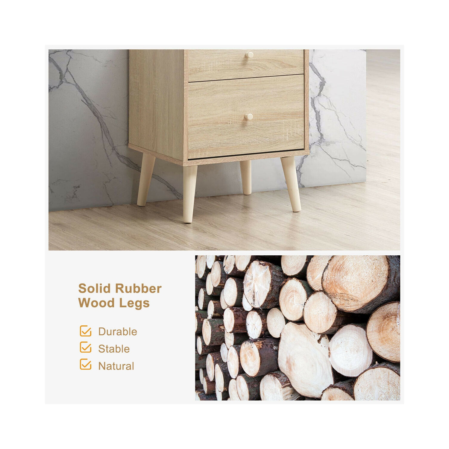 Gymax Nightstand 2-Drawer Beside End Side Table w/Rubber Legs