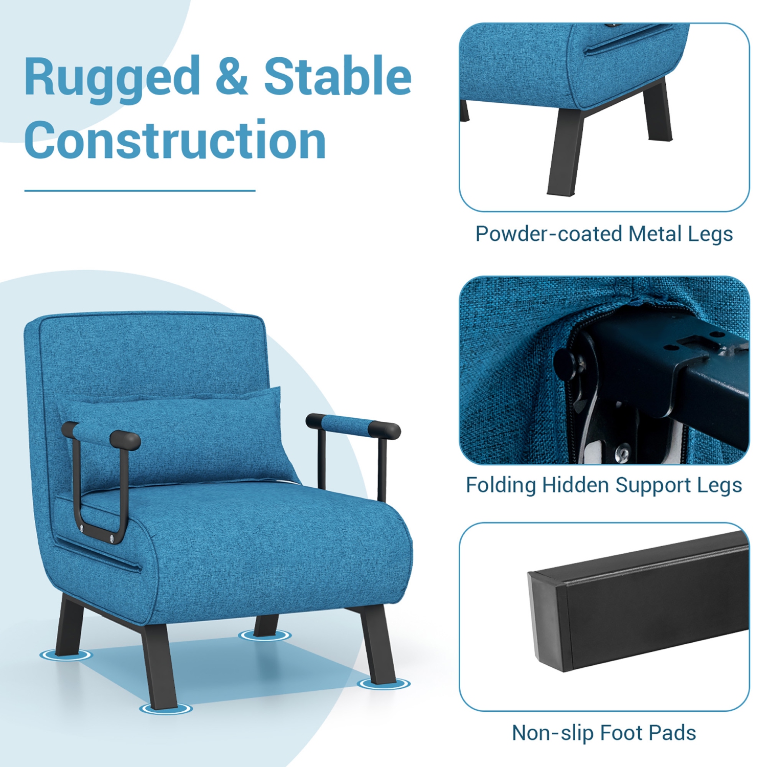 Gymax 5 Position Convertible Sofa Chair Folding Sleeper Bed w/ Pillow Blue/Gray