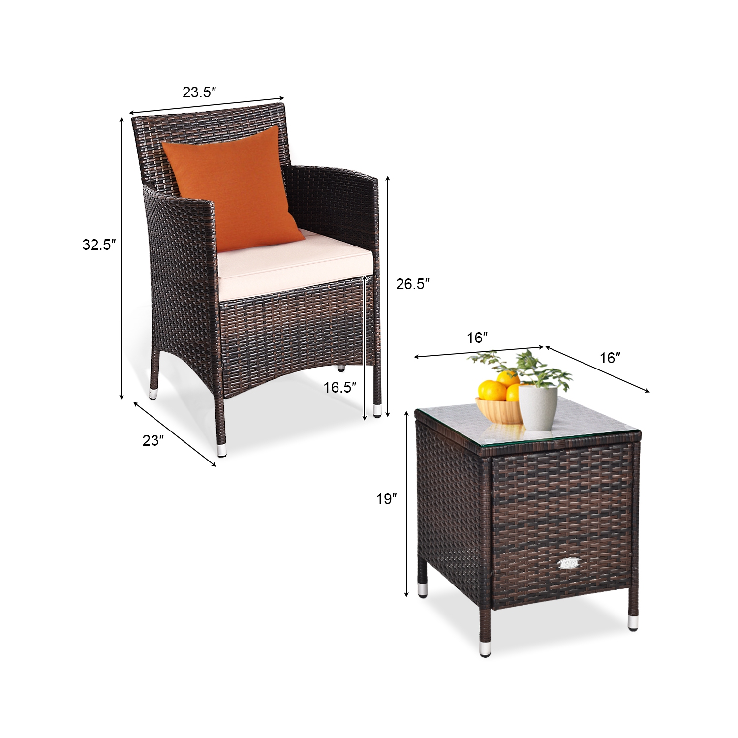 Gymax 3-Piece Patio Outdoor Rattan Furniture Set w/ Cushioned Chairs Coffee Table