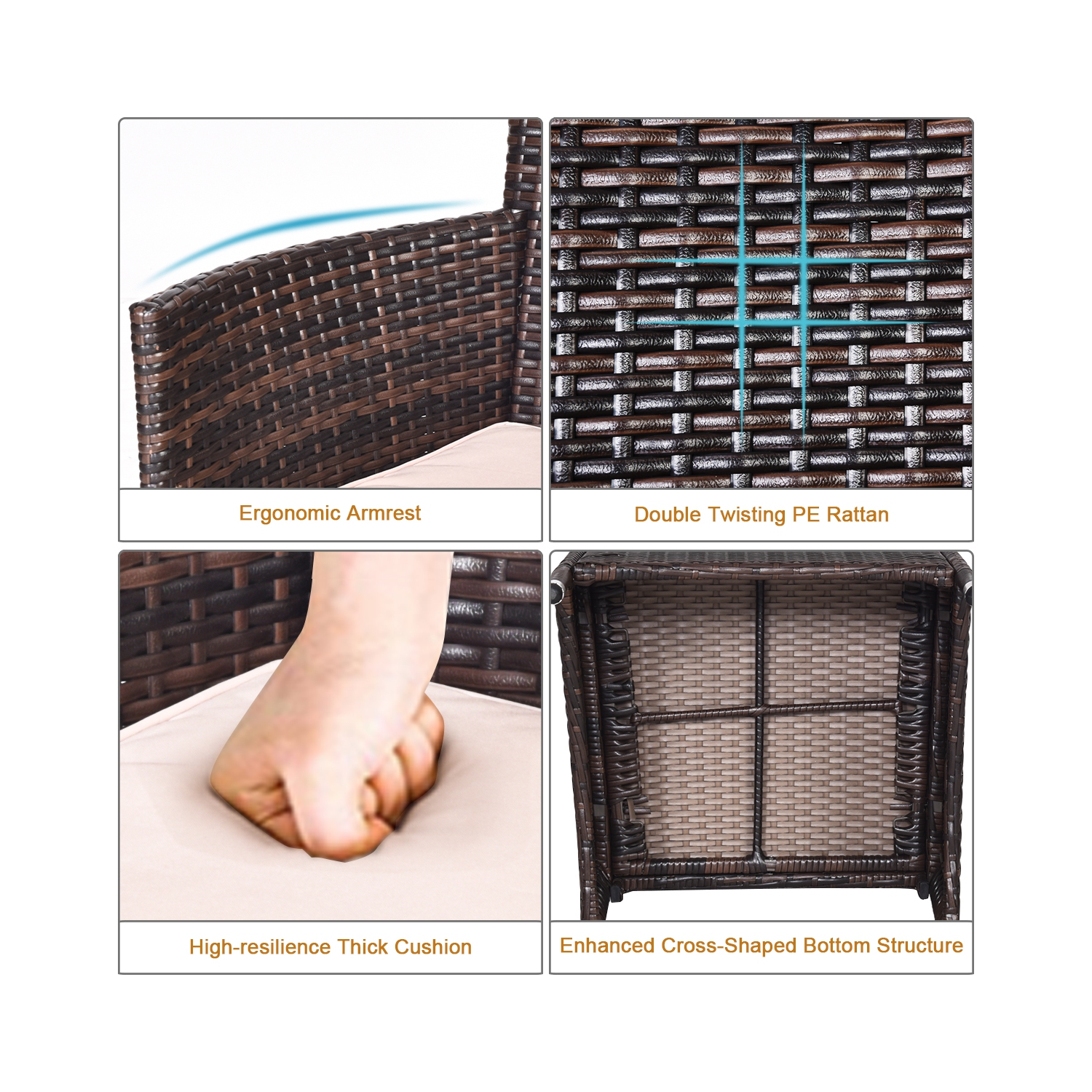 Gymax 3-Piece Patio Outdoor Rattan Furniture Set w/ Cushioned Chairs Coffee Table