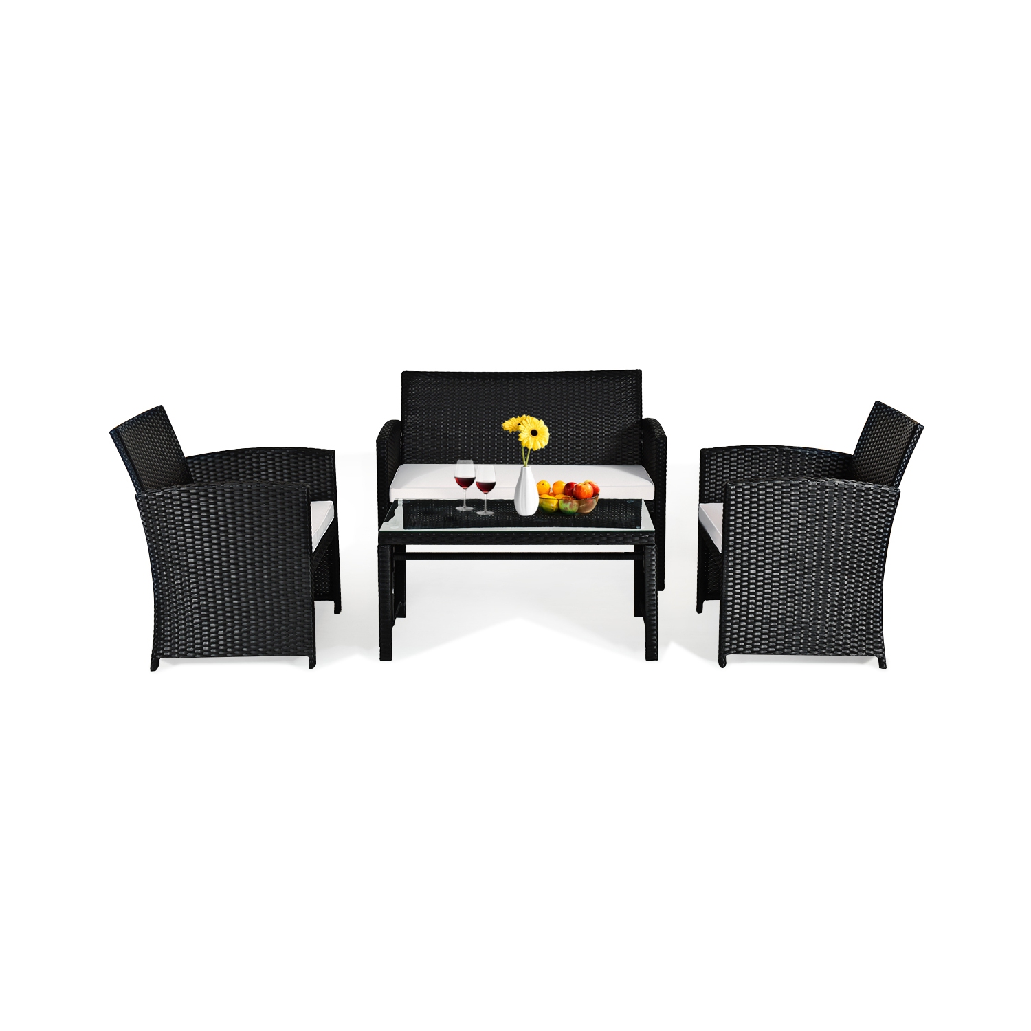 4PCS Ensemble de mobilier de patio en rotin pour l'extérieur avec table basse, canapé et fauteuil rembourré marqueGymax