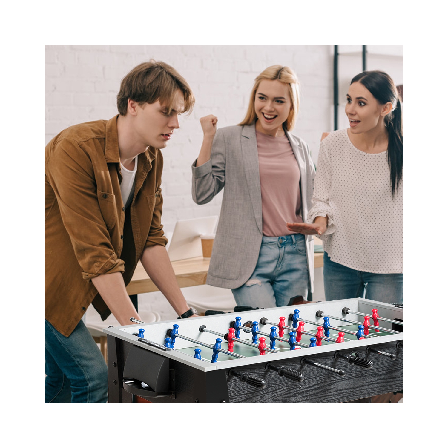 Gymax 48'' Competition Sized Wooden Soccer Football Table Adults & Kids Home Recreation