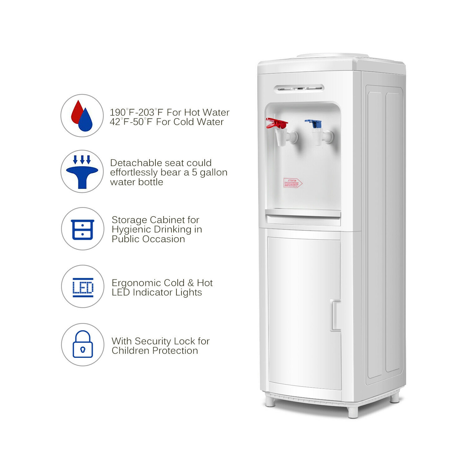 Gymax 5 Gallon Top Loading Hot & Cold Water Dispenser Cooler w/ Storage Cabinet