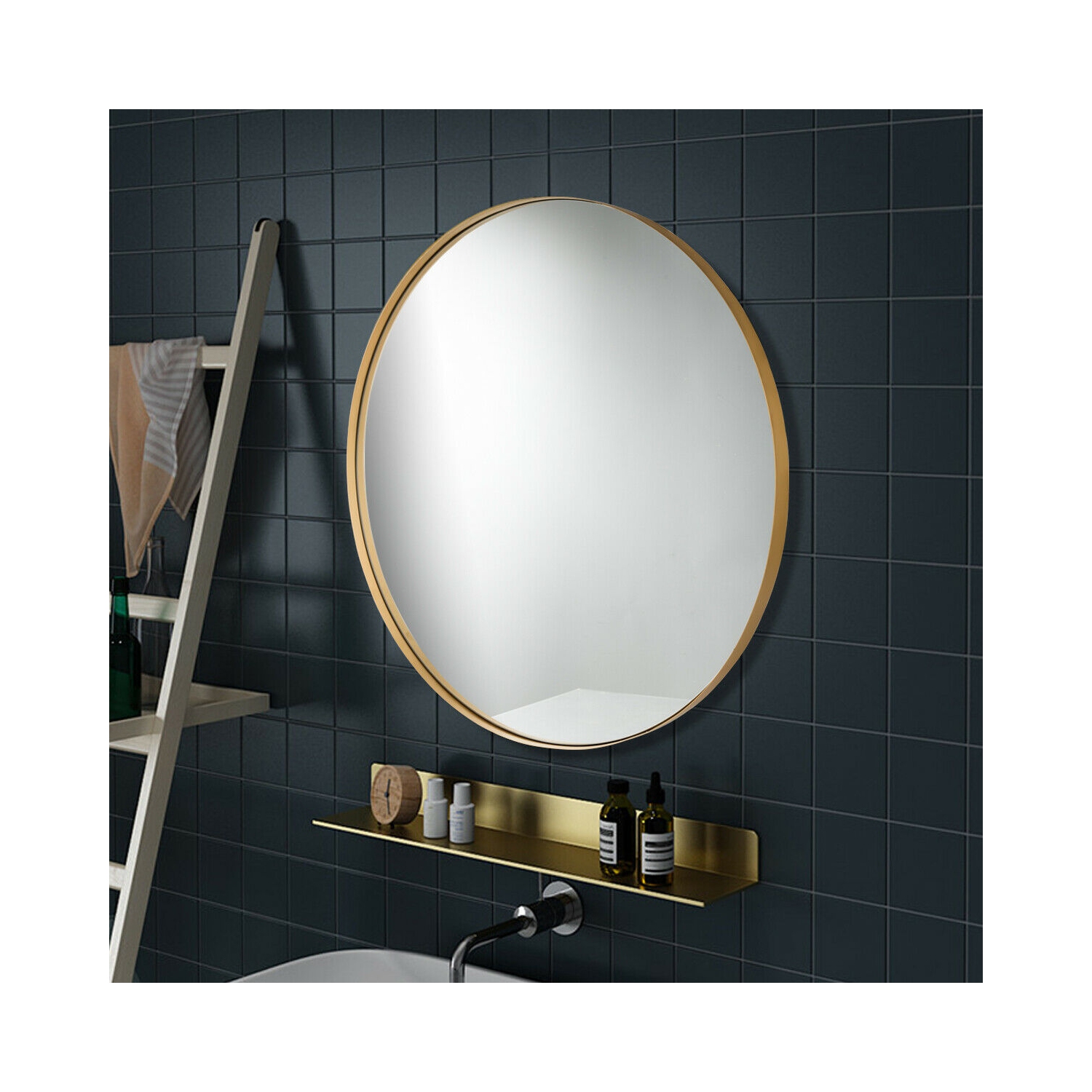 Gymax 27.5'' Modern Metal Wall-Mounted Round Mirror for Bathroom Entryway Gold