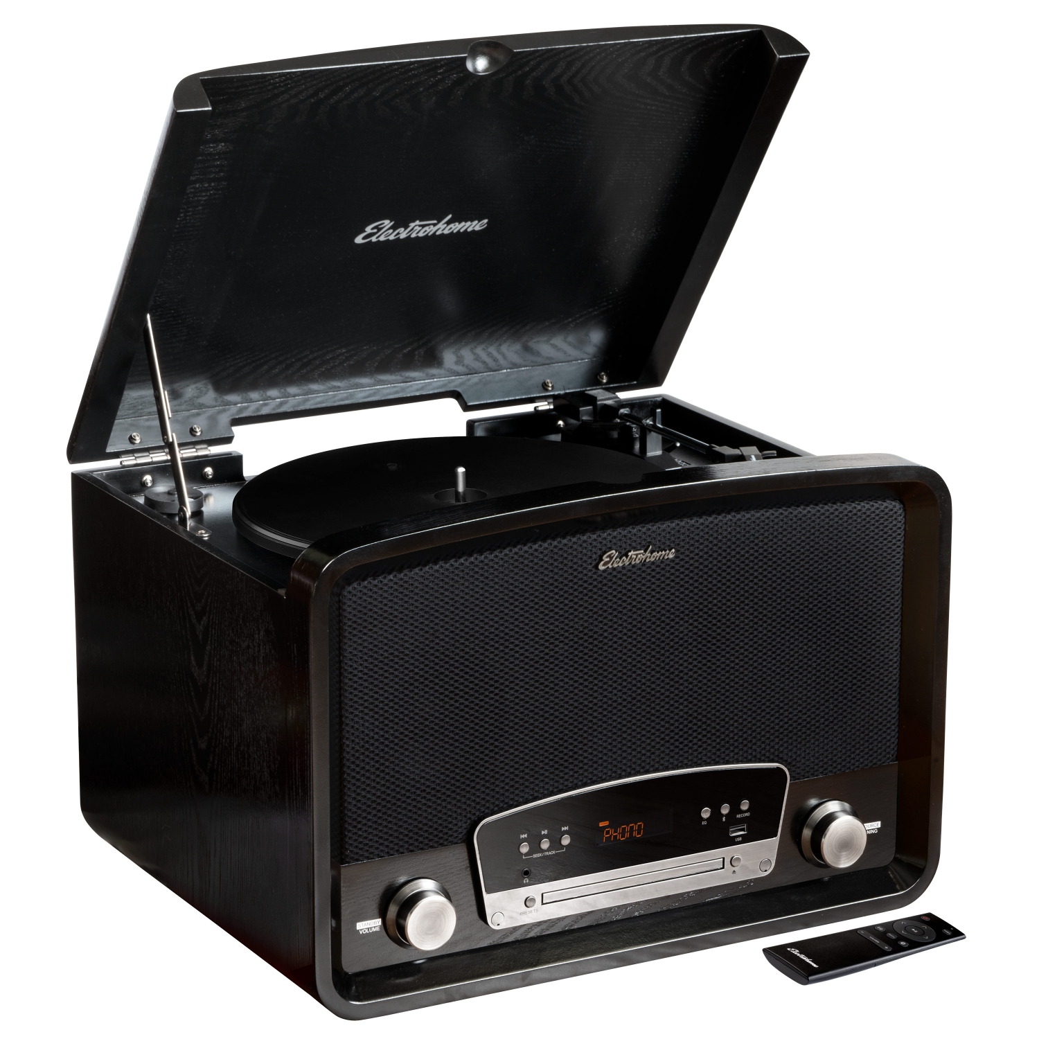 Electrohome Kingston Vintage Vinyl Record Player Stereo System - Turntable, Bluetooth, Radio, CD, Aux, USB, Vinyl to MP3