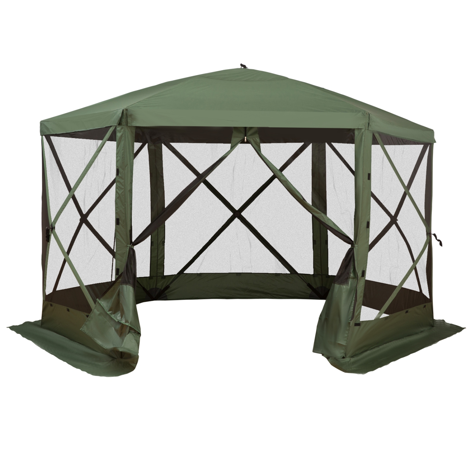 Tente à moustiquaire hexagonale Outsunny de 12 x 12 pi, abri de camping automatique Auvent de pique-nique extérieur avec parois en filet et sac de