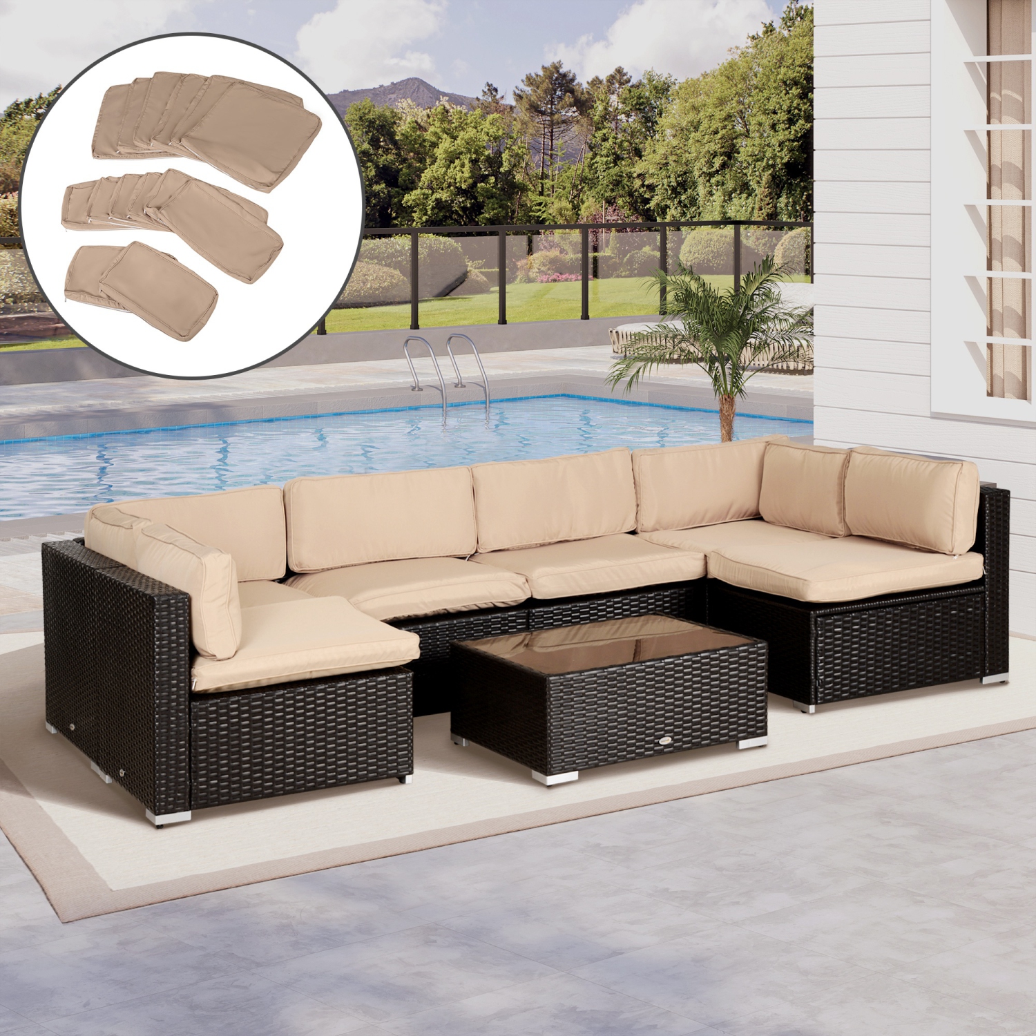 Outsunny 14Pcs Outdoor Cushion Covers, Patio Cushion Covers Replacement for Rattan Sofa Set - No Cushion Included, Light Yellow