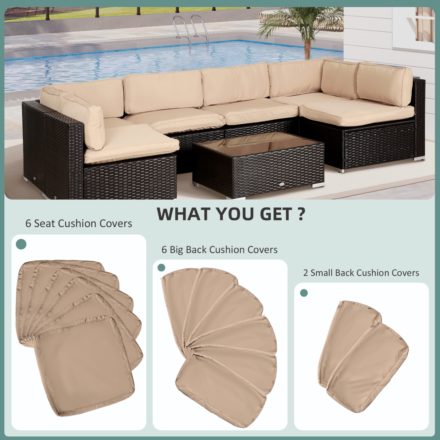 Outsunny 14Pcs Outdoor Cushion Covers, Patio Cushion Covers Replacement for Rattan Sofa Set - No Cushion Included, Light Yellow