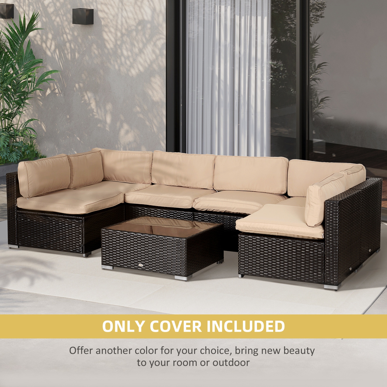 Outsunny 14Pcs Outdoor Cushion Covers, Patio Cushion Covers Replacement for Rattan Sofa Set - No Cushion Included, Light Yellow