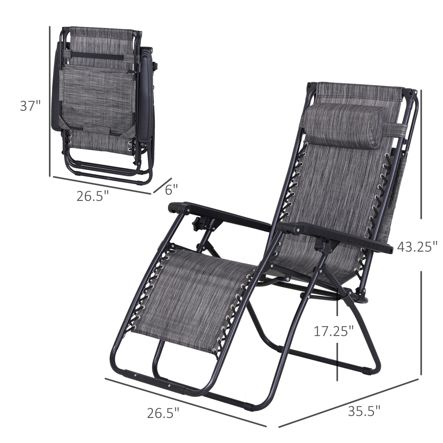 Chaise longue de patio inclinable 2 pièces Outsunny avec support porte-gobelet et auvent gris foncé