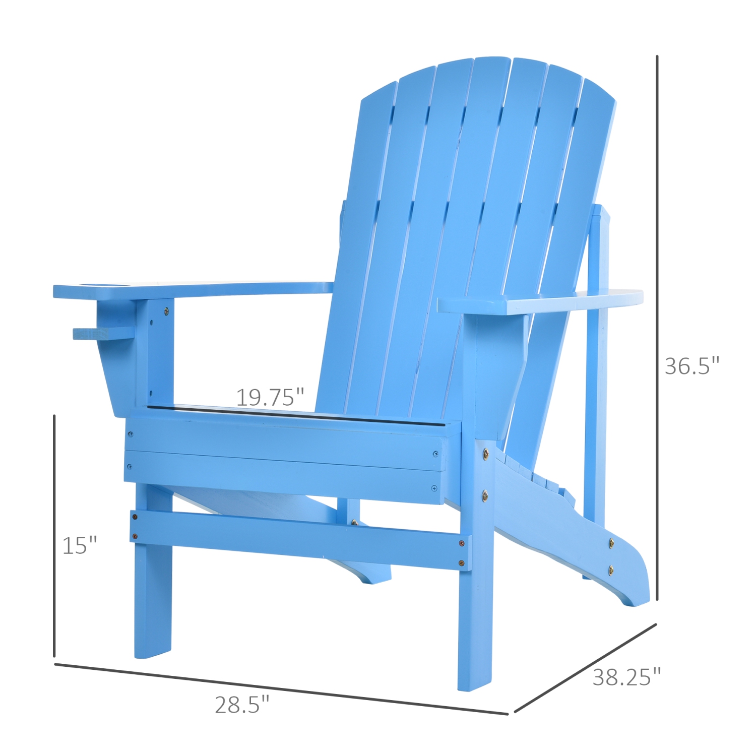 Outsunny Classic Adirondack Chair Muskoka Chair, Garden Deck Chair with Cup Holder for Patio, Indoor, Backyard, Blue