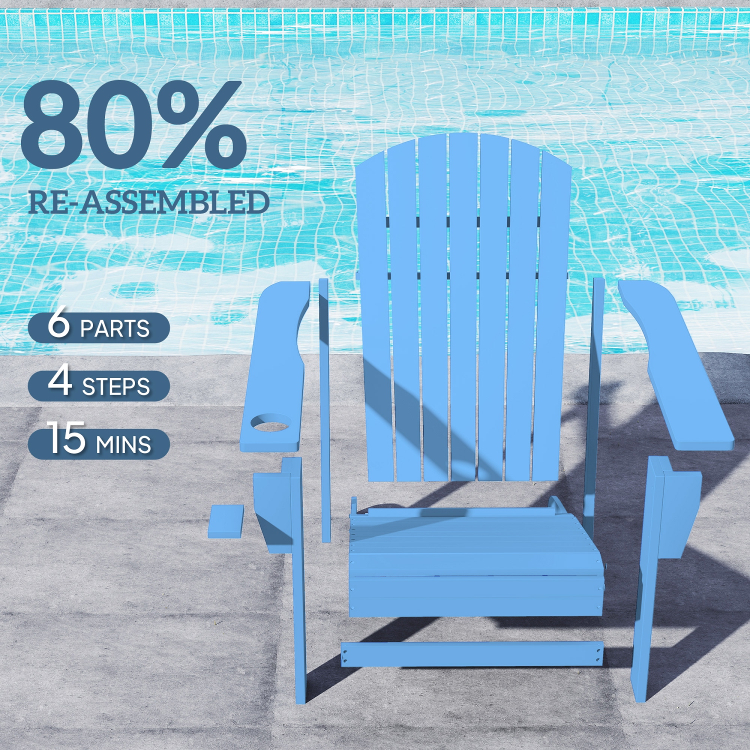 Outsunny Classic Adirondack Chair Muskoka Chair, Garden Deck Chair with Cup Holder for Patio, Indoor, Backyard, Blue