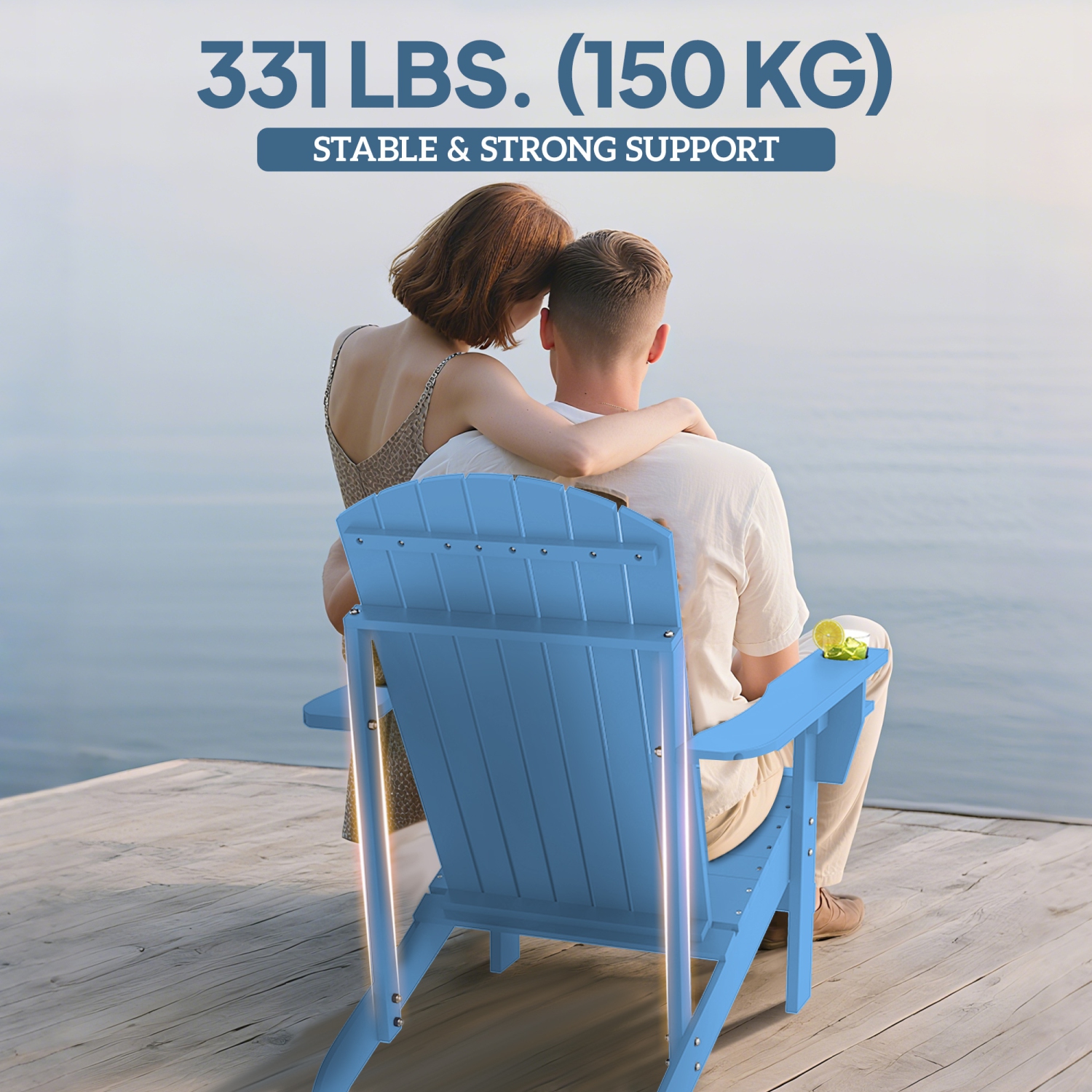 Outsunny Classic Adirondack Chair Muskoka Chair, Garden Deck Chair with Cup Holder for Patio, Indoor, Backyard, Blue