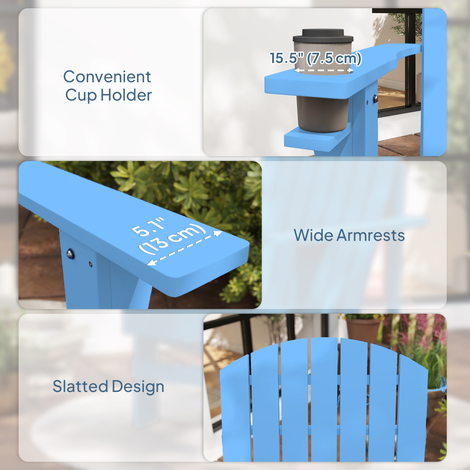 Outsunny Classic Adirondack Chair Muskoka Chair, Garden Deck Chair with Cup Holder for Patio, Indoor, Backyard, Blue